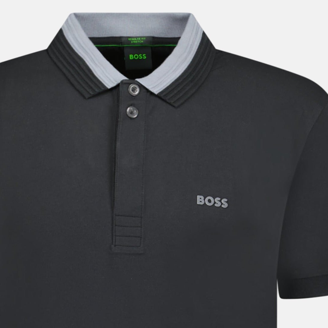 BOSS Stretch - Cotton 3D - Stripe Collar Polo Shirt Black - BOX 4 - northern threads uk