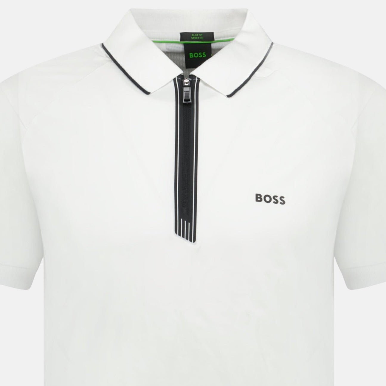 BOSS Stretch Zip Placket Slim - Fit Polo Shirt White - C4 - northern threads uk
