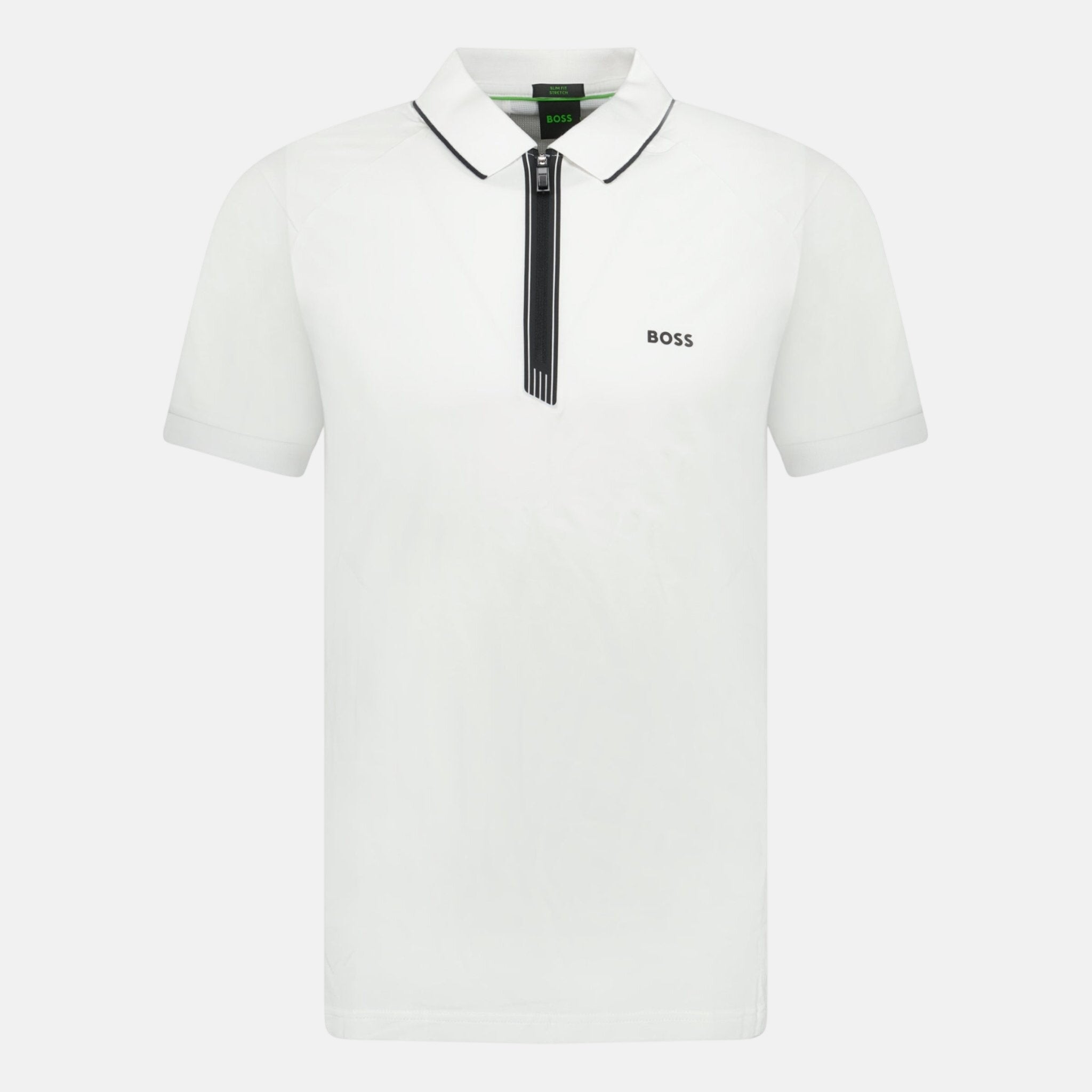BOSS Stretch Zip Placket Slim - Fit Polo Shirt White - C4 - northern threads uk