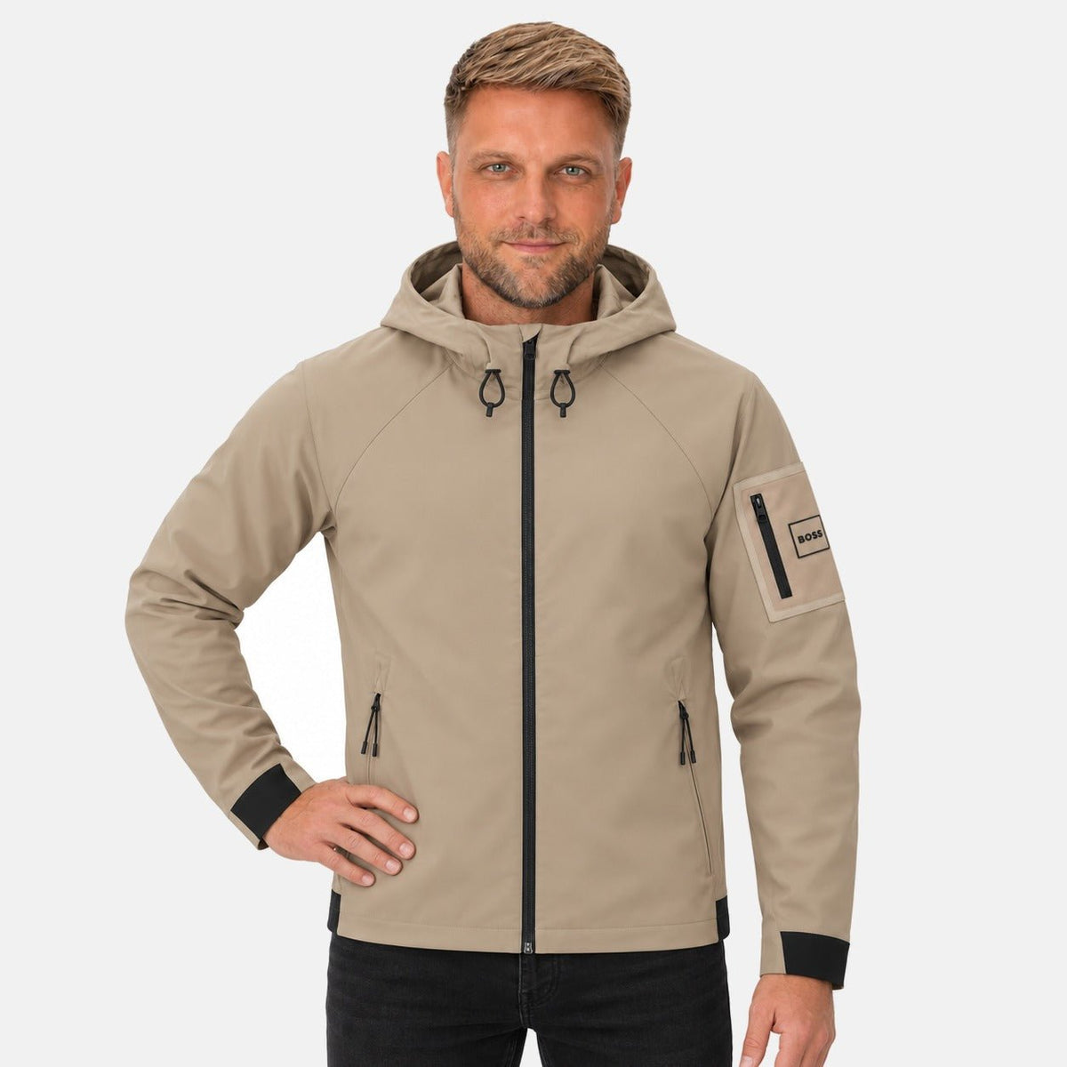 BOSS Terrace Soft Shell Jacket Light Pastel Khaki Green | Northern Threads Designer Menswear