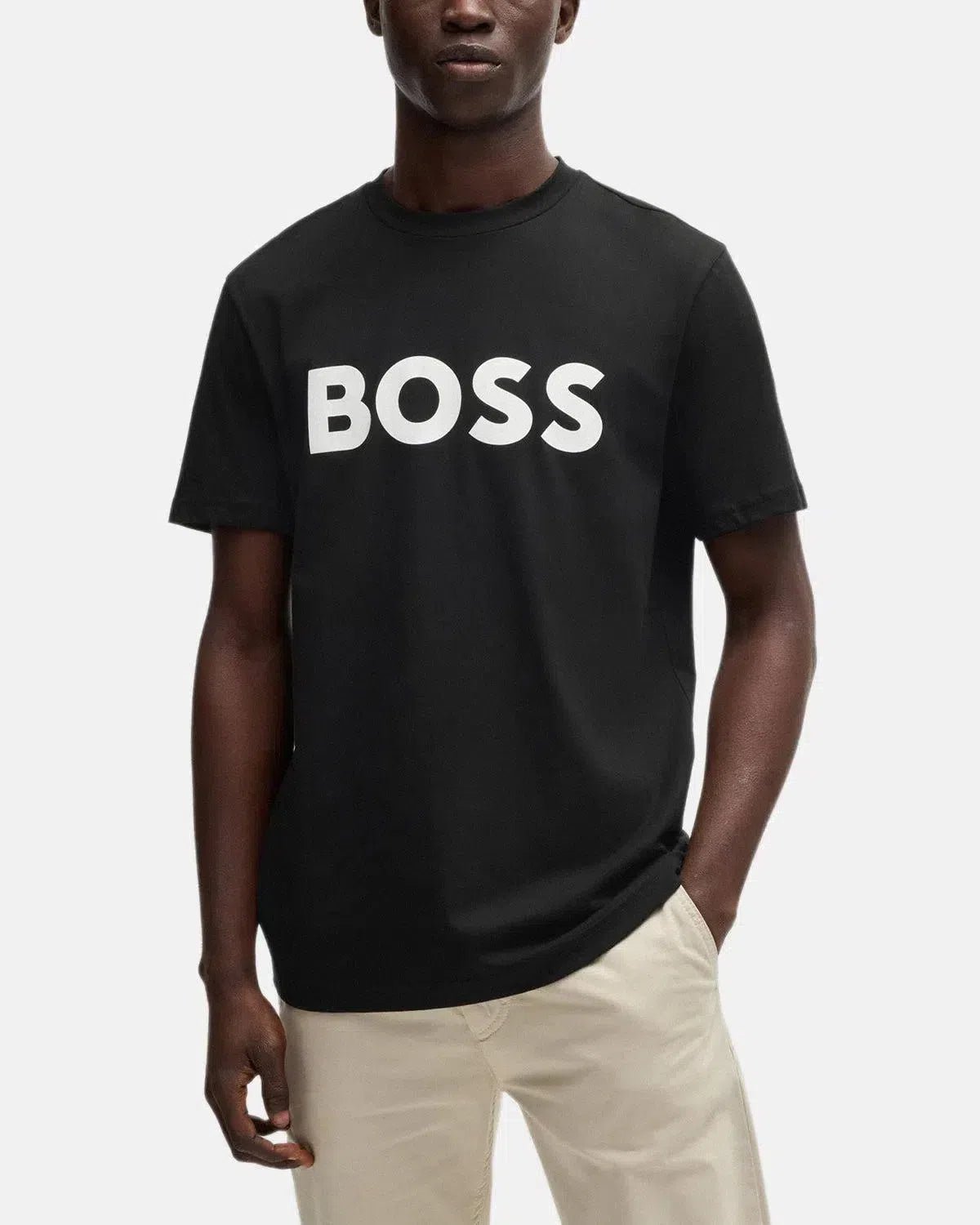 BOSS Thinking 1 Rubber Print Logo T-Shirt Black White | Northern Threads Designer Menswear