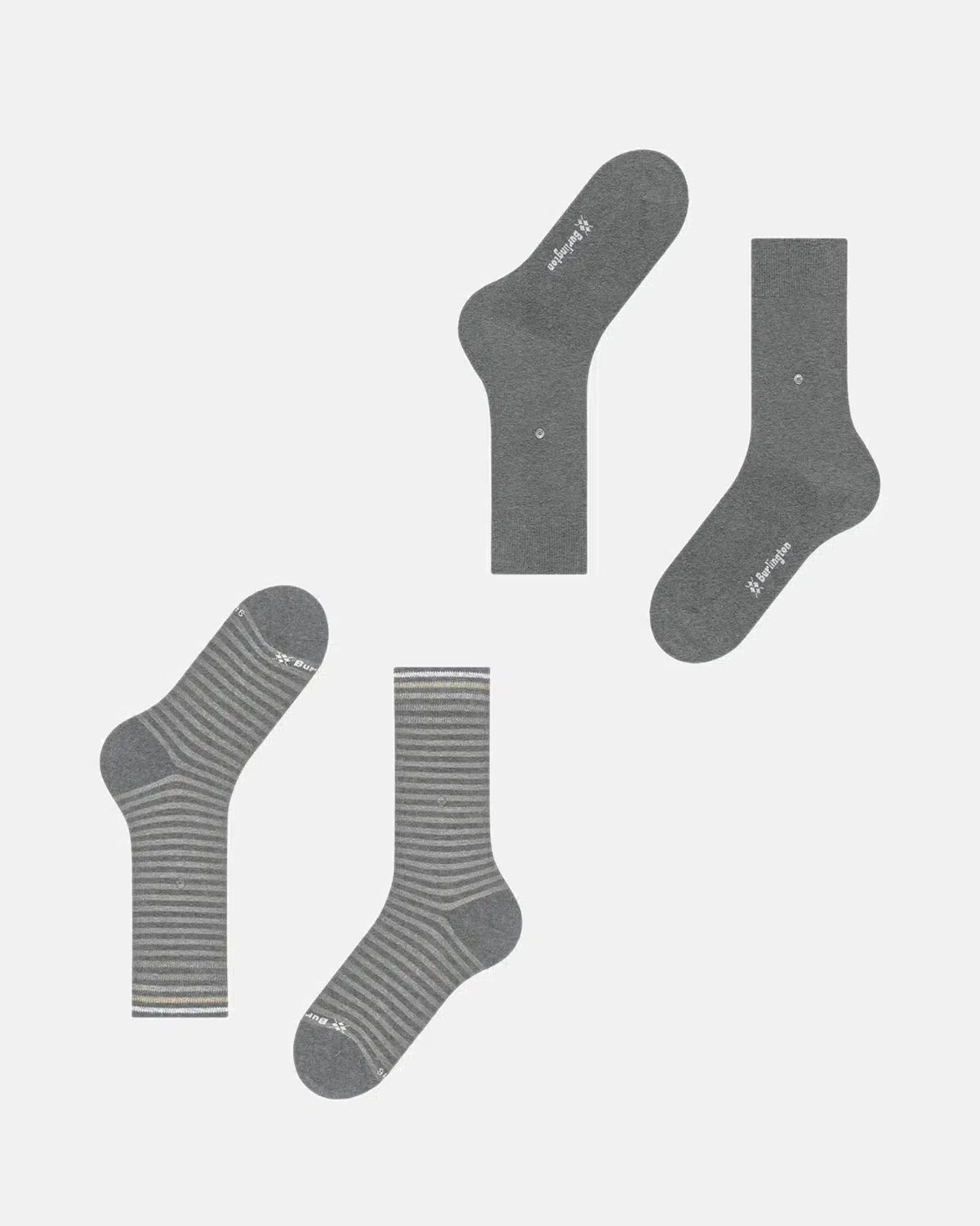 BURLINGTON EVERYDAY STRIPE 2 - PACK SOCKS LIGHT GREY MEALANGE - BURLINGTON-21087-3390-40-46 - northern threads uk