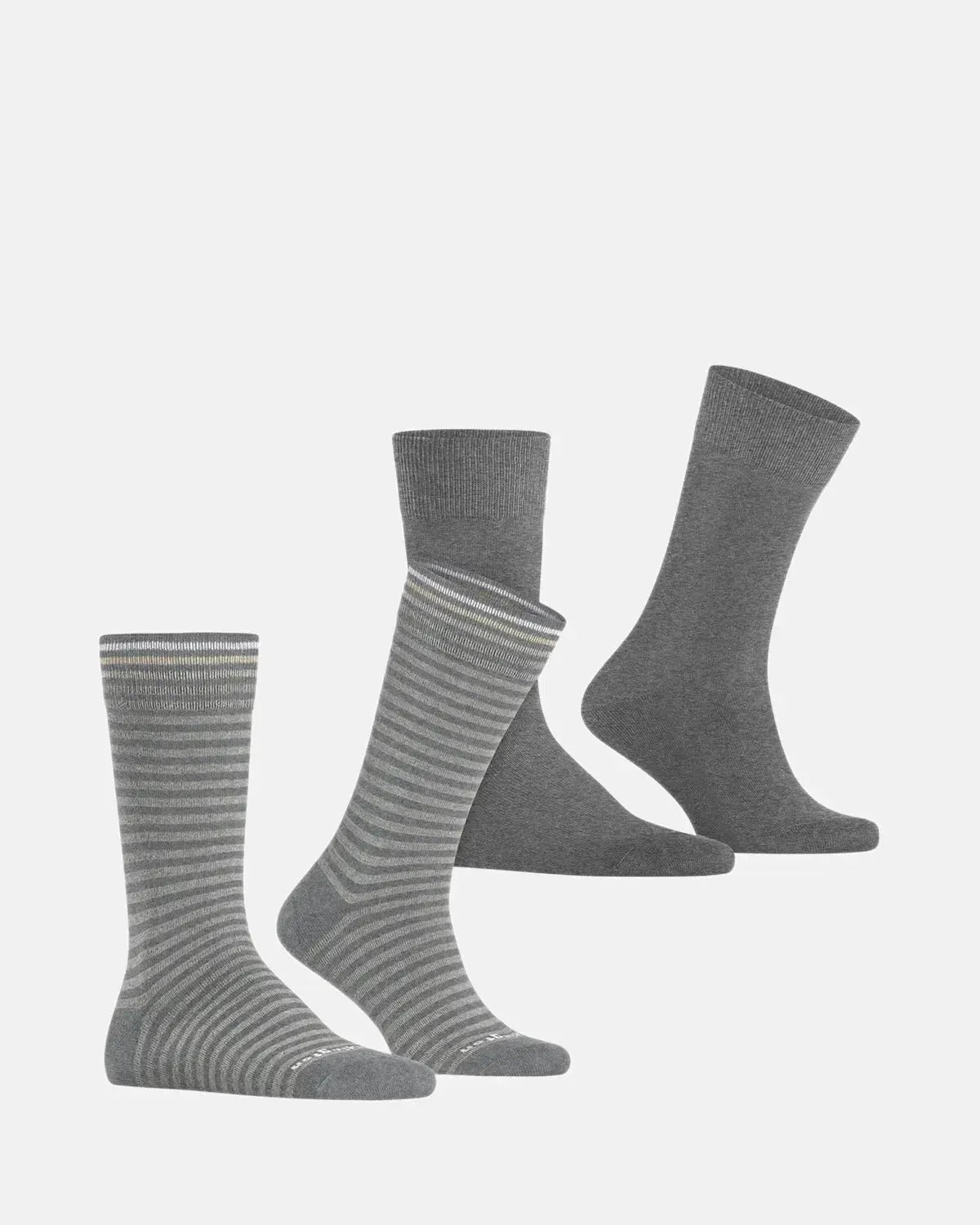 BURLINGTON SOCKS-BURLINGTON EVERYDAY STRIPE 2-PACK SOCKS LIGHT GREY MEALANGE-NORTHERN THREADS DESIGNER MENSWEAR