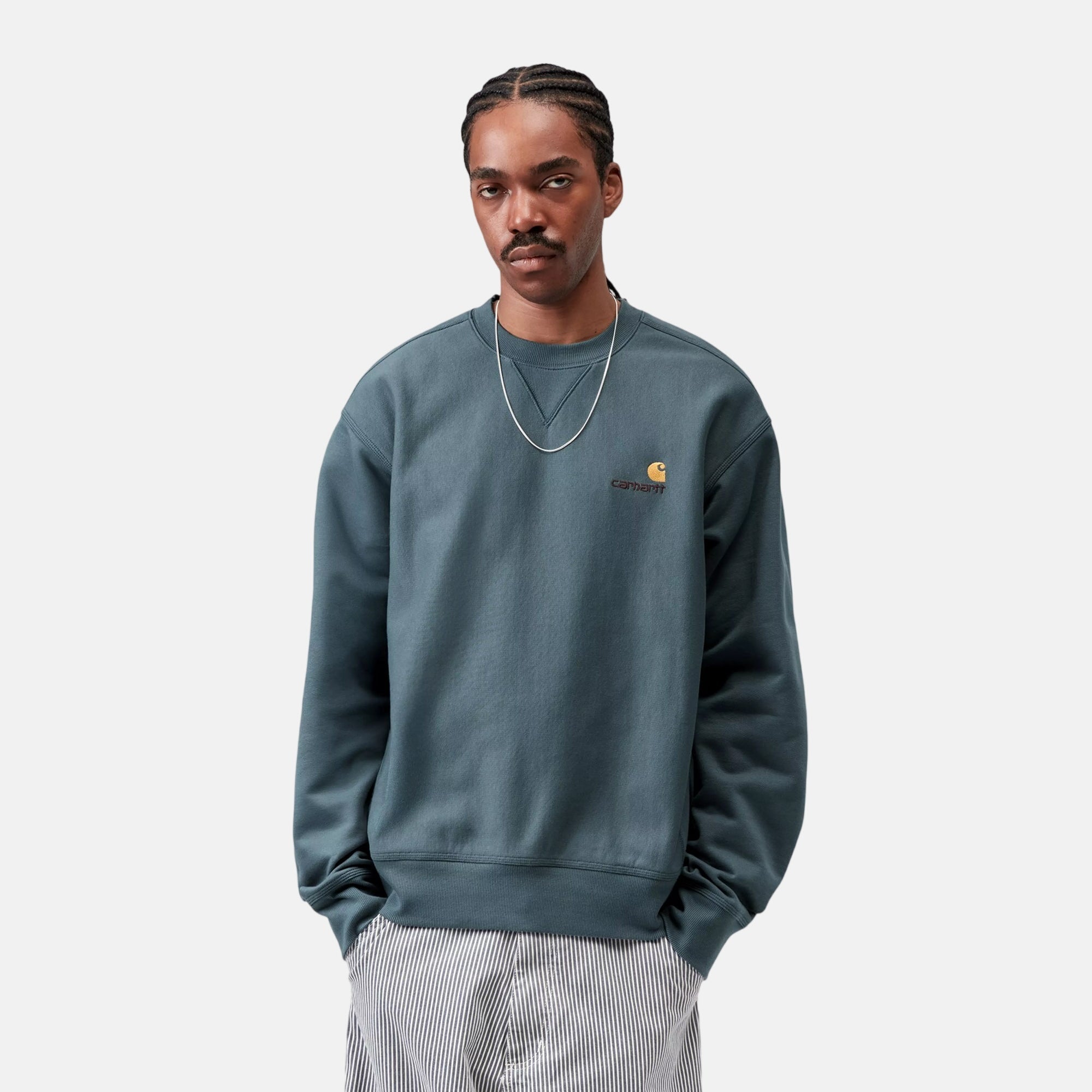 Carhartt WIP American Script Sweatshirt Office Blue - SPR1030-S - northern threads uk