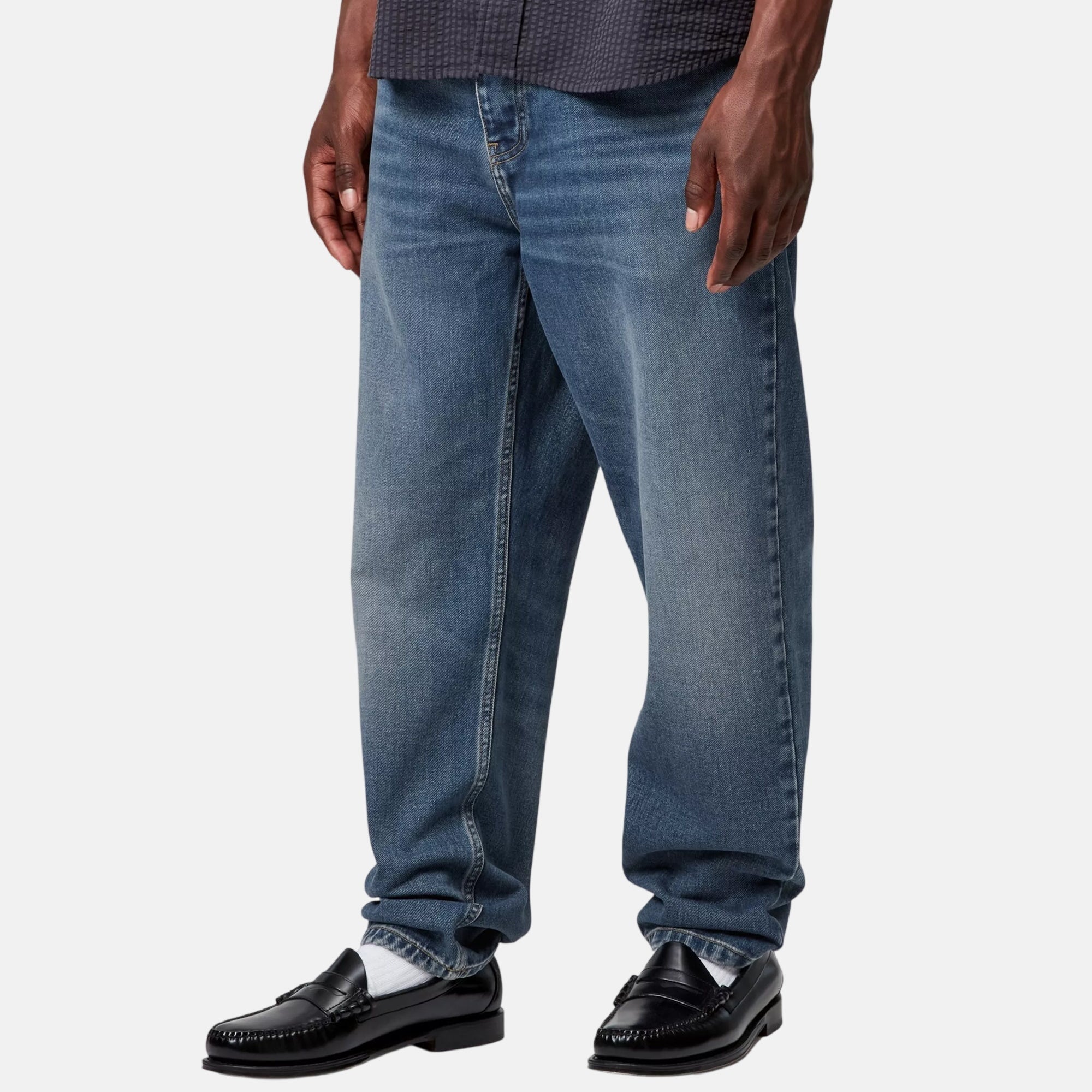 Carhartt WIP Denim Newel Pant Blue Dark Used - SPR572-30 - northern threads uk