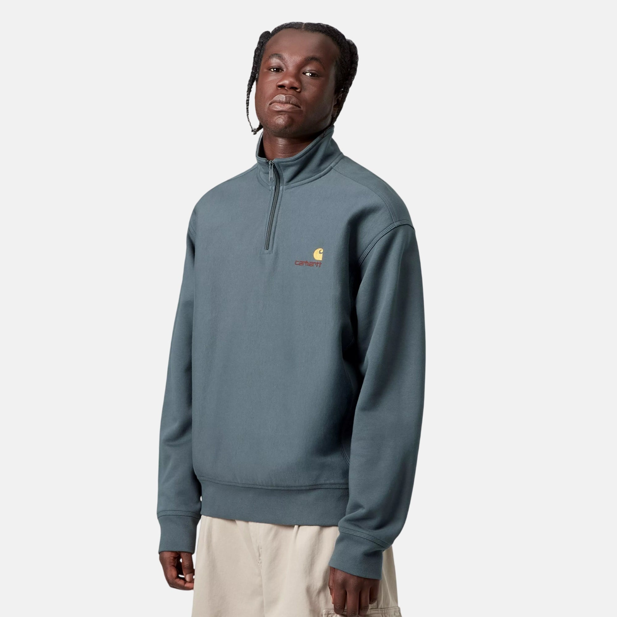 Carhartt WIP Half Zip American Script Sweatshirt Office Blue - SPR1029-M - northern threads uk