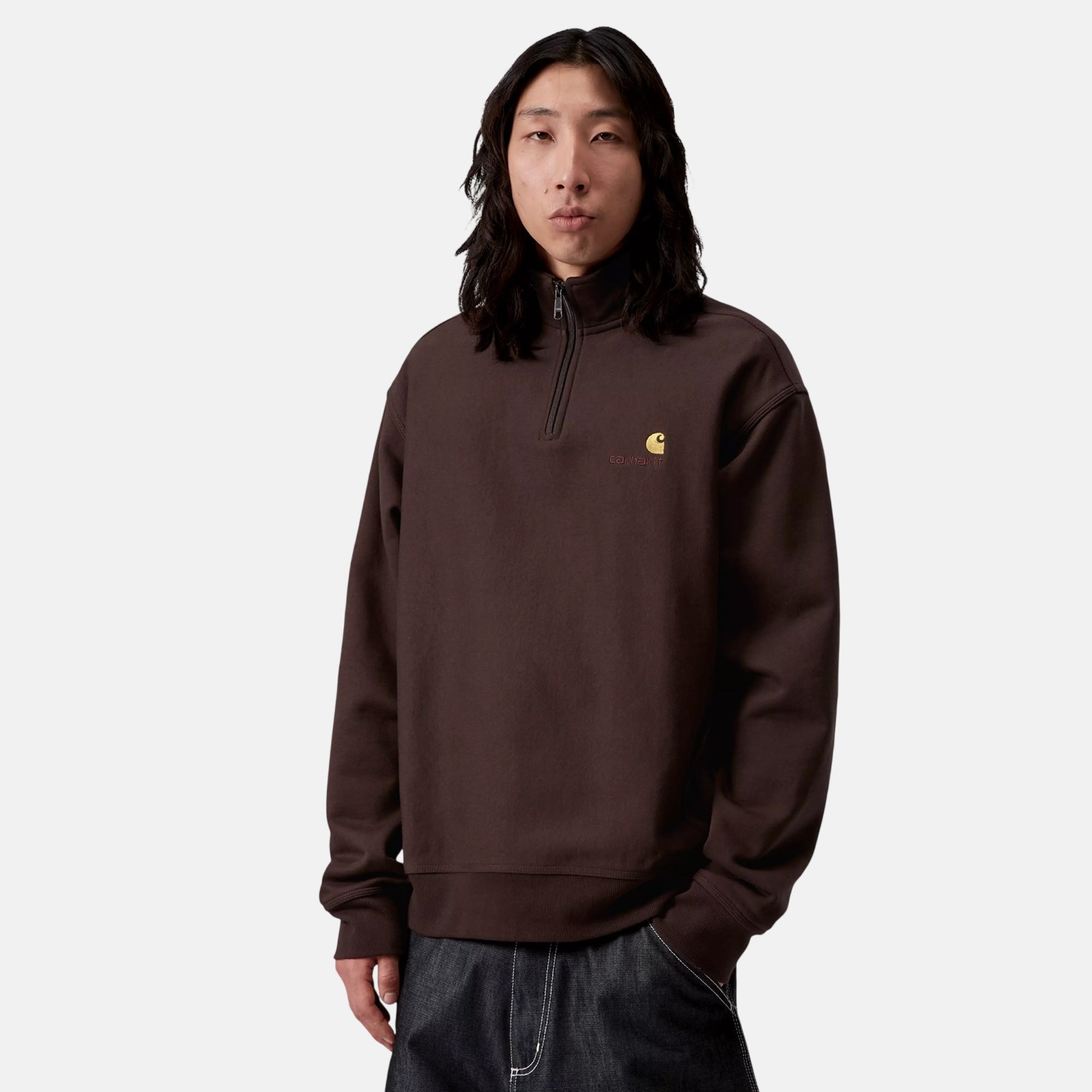 Carhartt WIP Half Zip American Script Sweatshirt Palisander - SPR1028-M - northern threads uk
