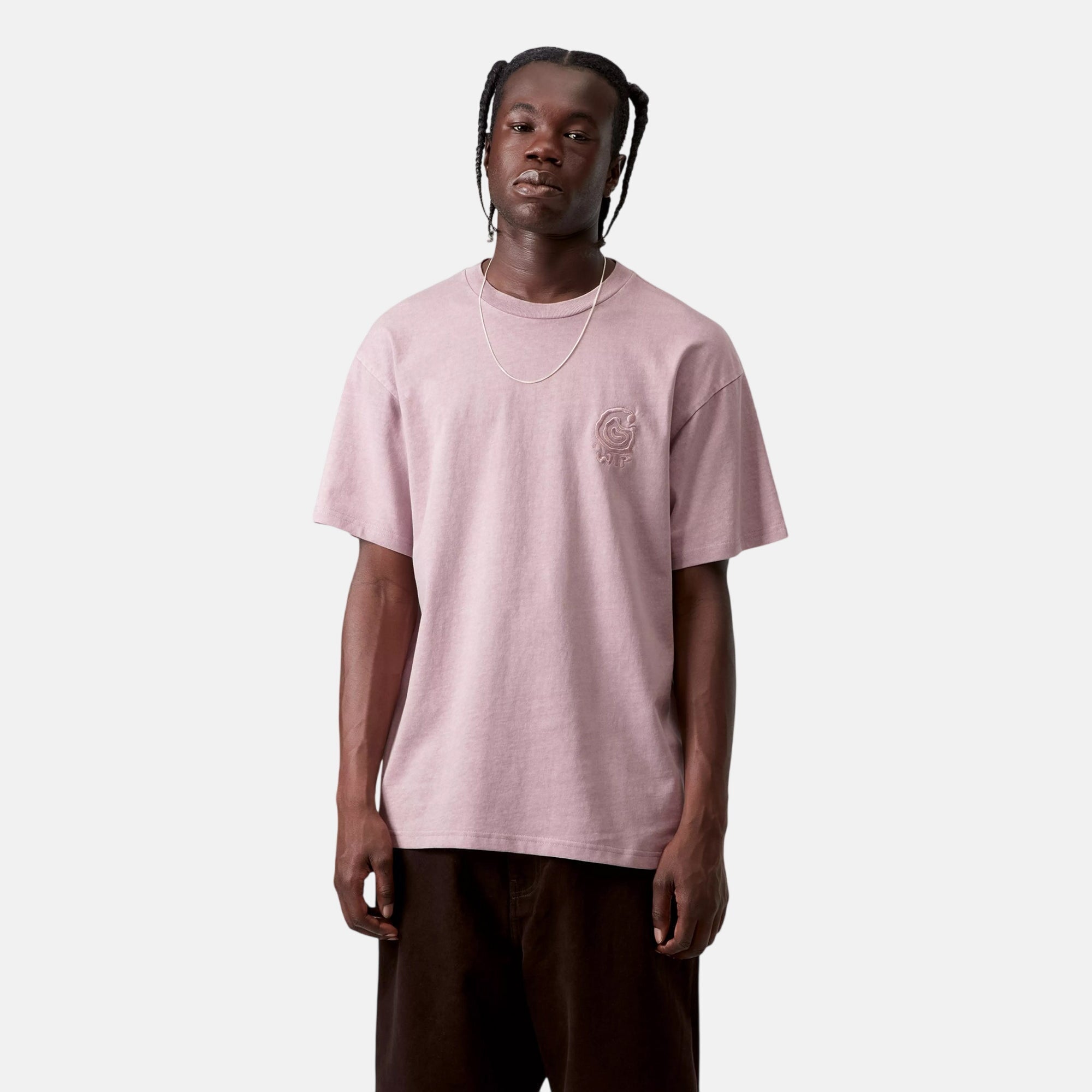 Carhartt WIP Helix Redux T-Shirt Pink Fog Garment Dyed - SPR1004-M - northern threads uk
