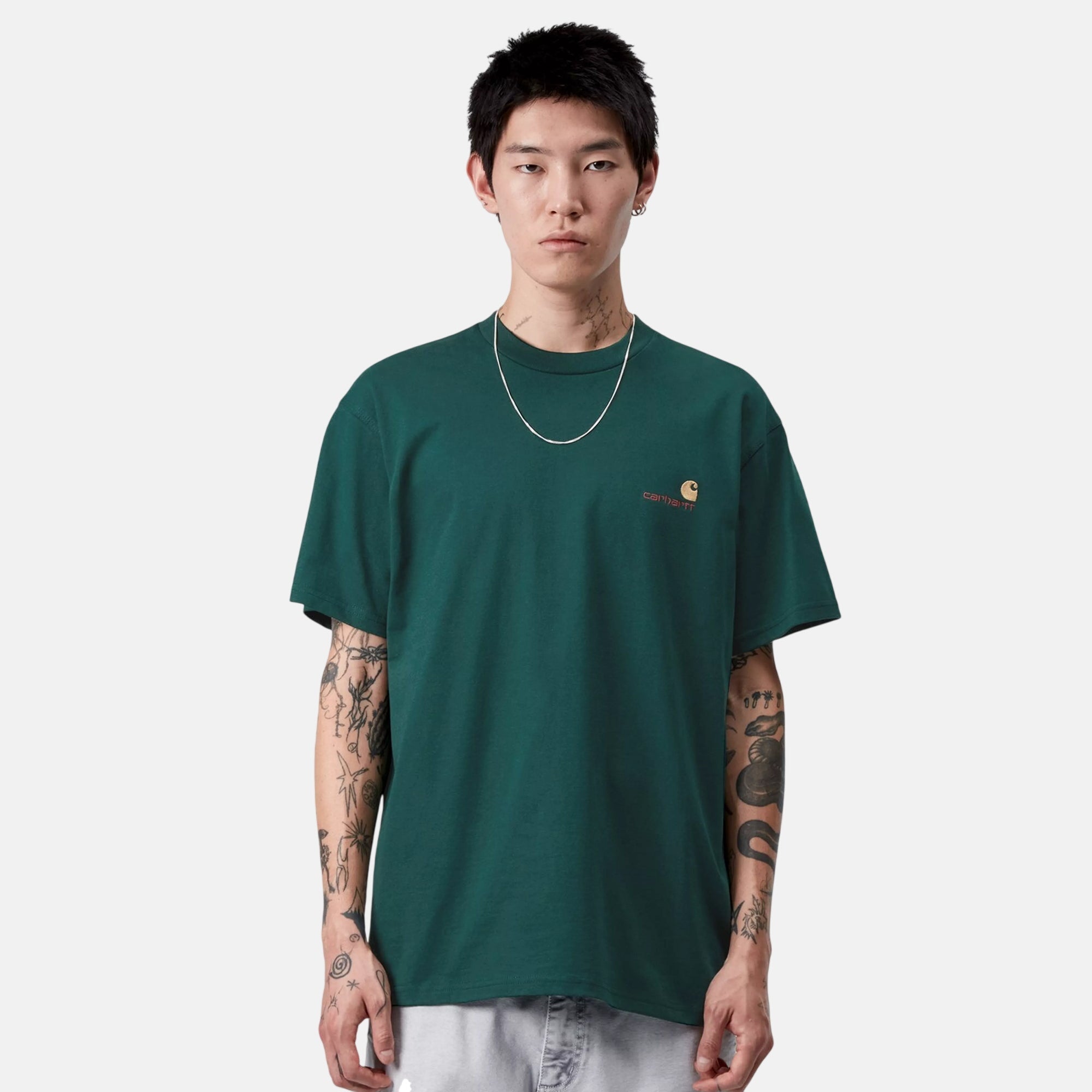 Carhartt WIP S/S American Script T-Shirt Kale Green - SPR1024-M - northern threads uk