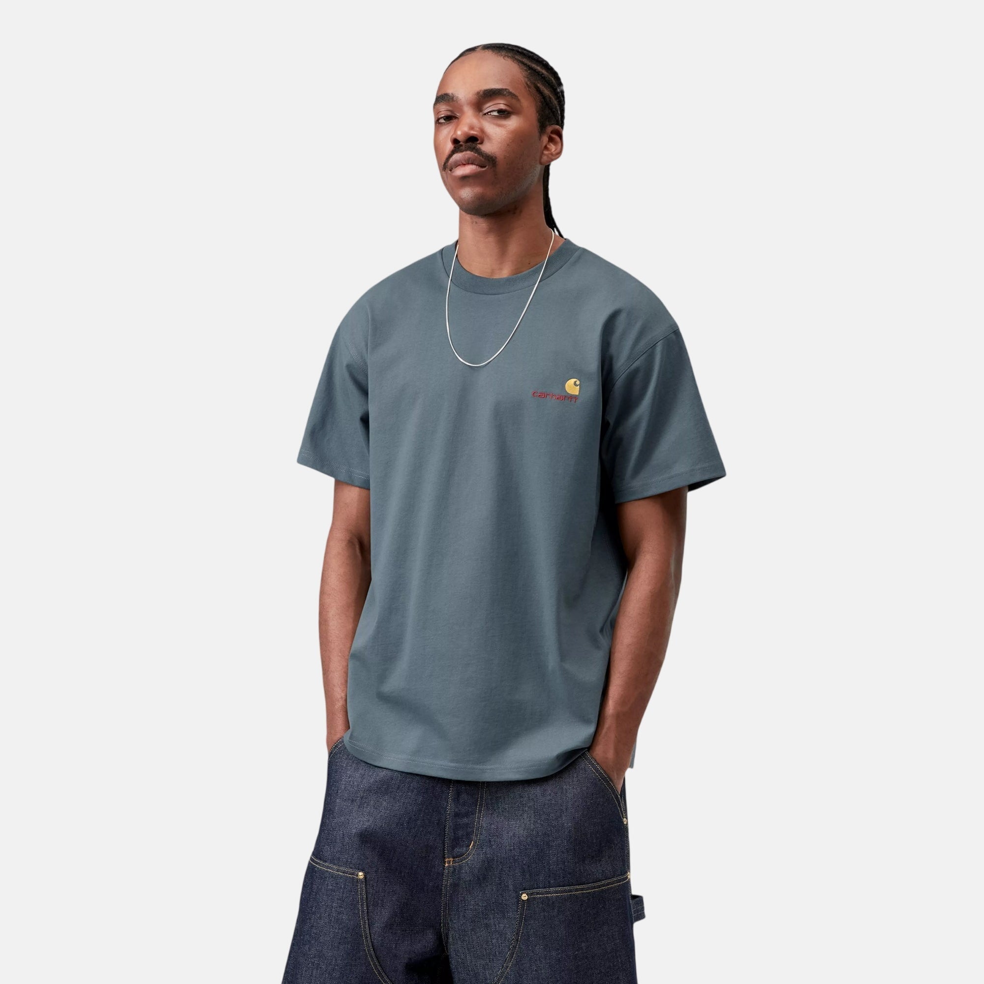 Carhartt WIP S/S American Script T-Shirt Office Blue - SPR1023-M - northern threads uk