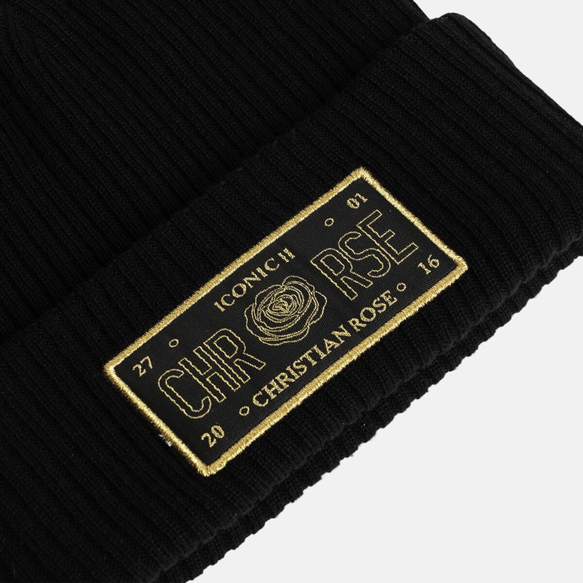 Christian Rose Iconic II Beanie Black Gold Outline - northern threads