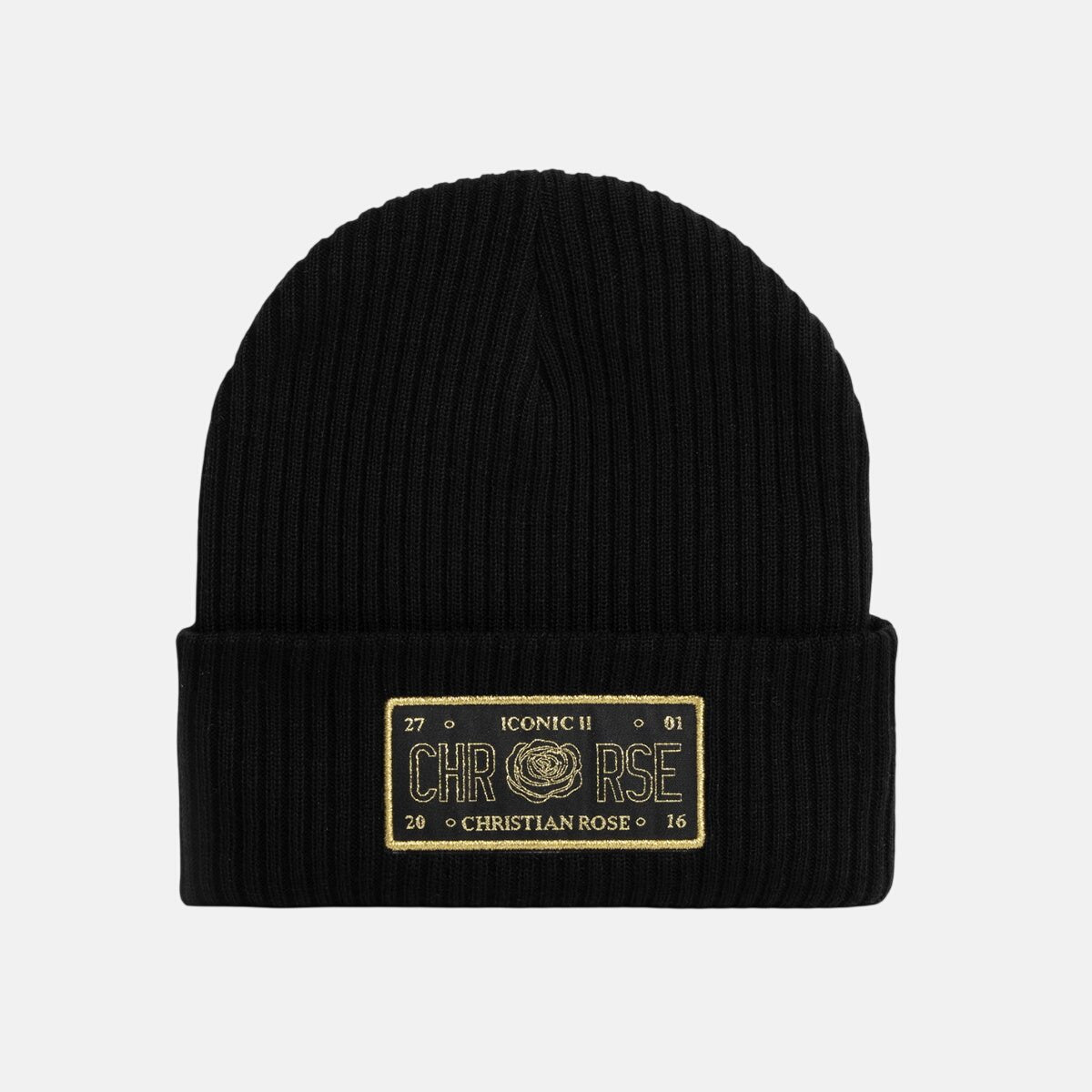 Christian Rose Iconic II Beanie Black Gold Outline - CR052BGO - northern threads uk