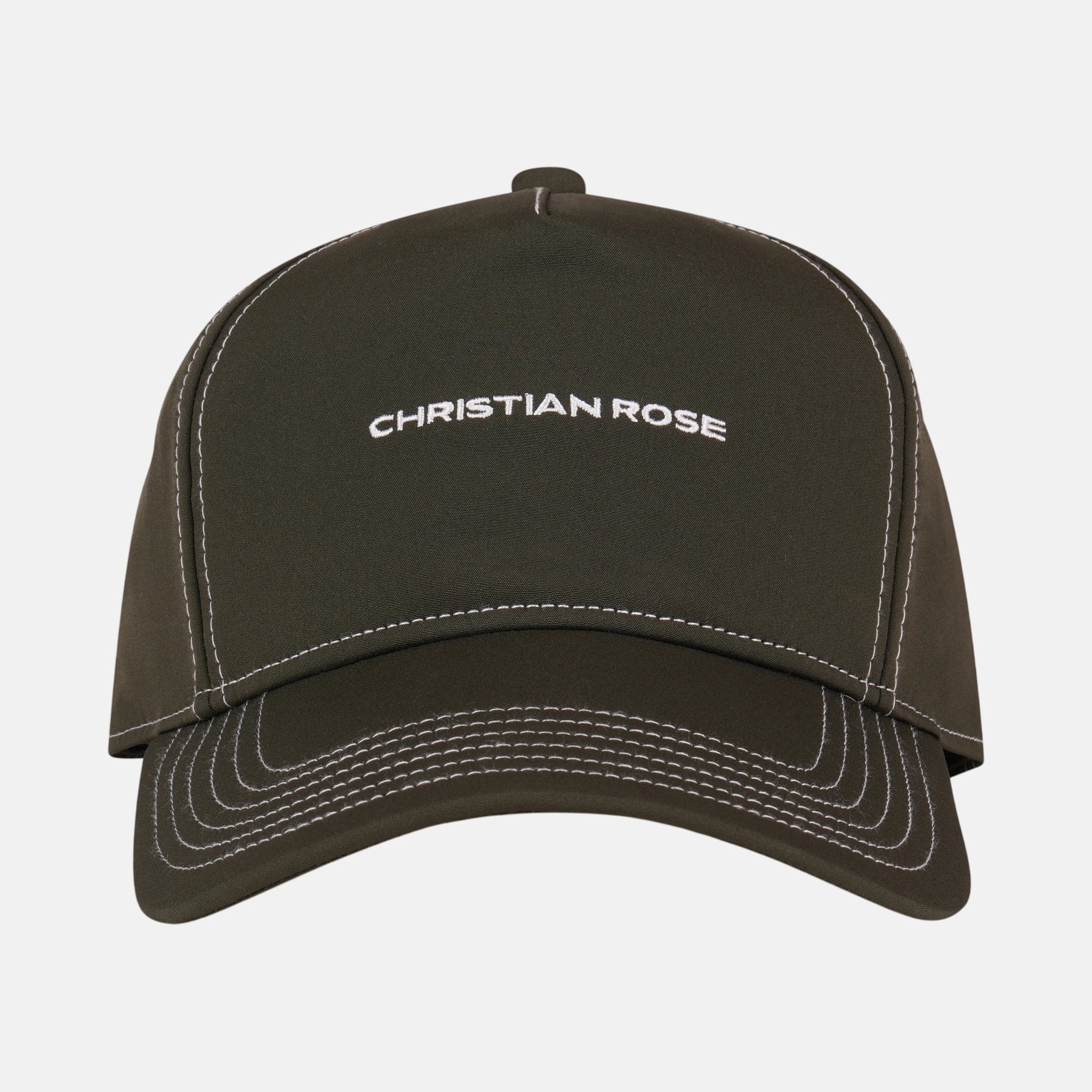 Christian Rose Nylon Trucker Olive White - CR037OW - northern threads uk