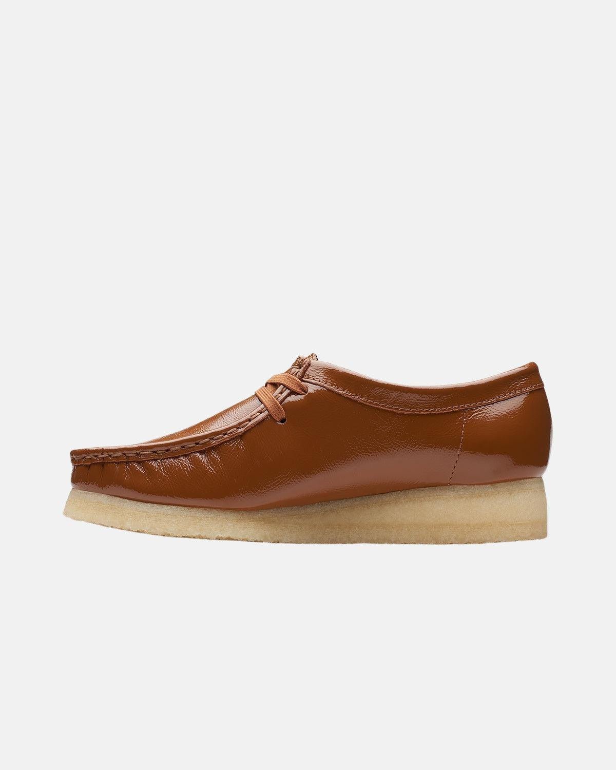CLARKS ORIGINALS WOMENS WALLABEE SHOES DUSK BROWN PATENT - CLARKS-26176553-UK3 - northern threads uk