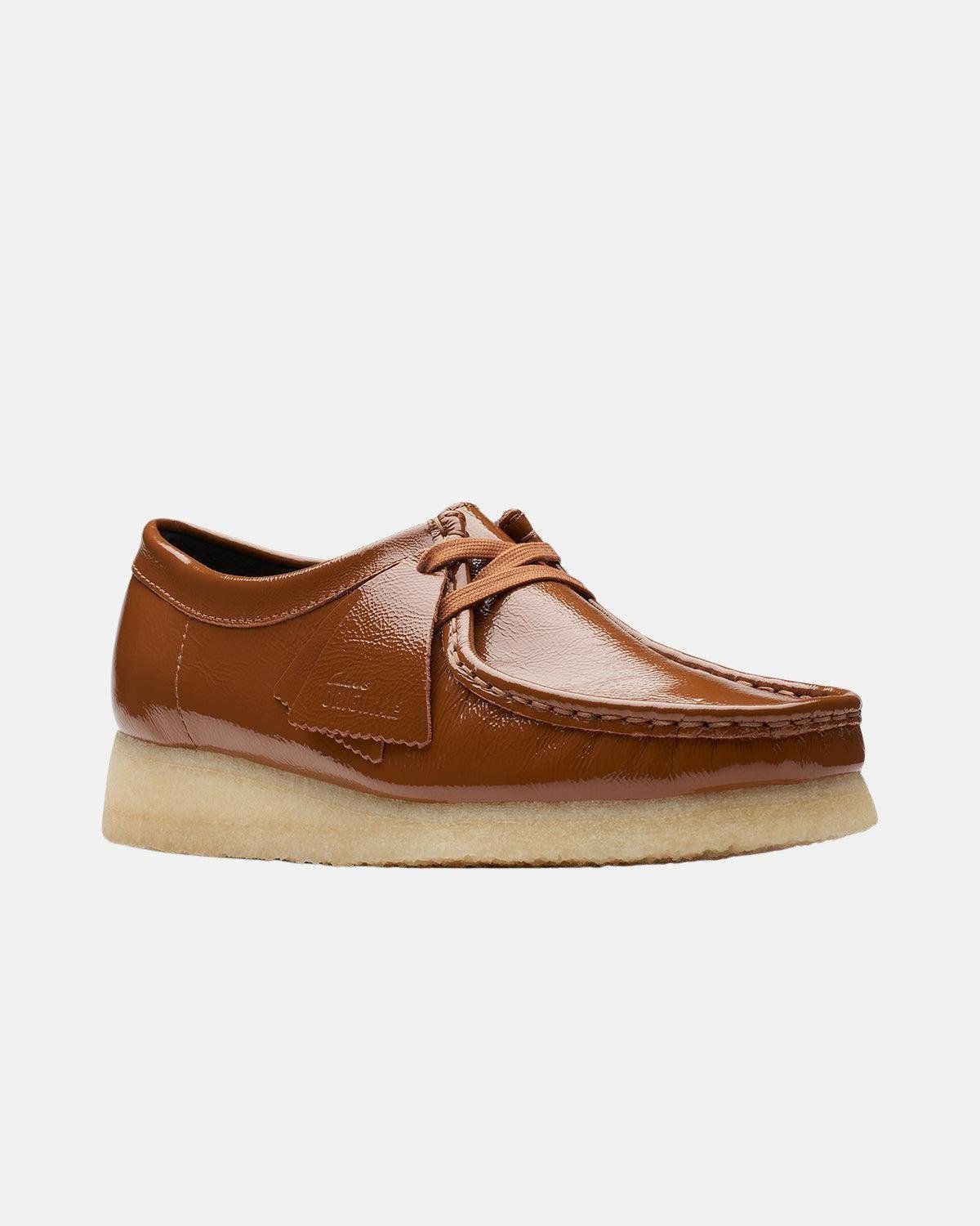 CLARKS ORIGINALS WOMENS WALLABEE SHOES DUSK BROWN PATENT - CLARKS-26176553-UK3 - northern threads uk