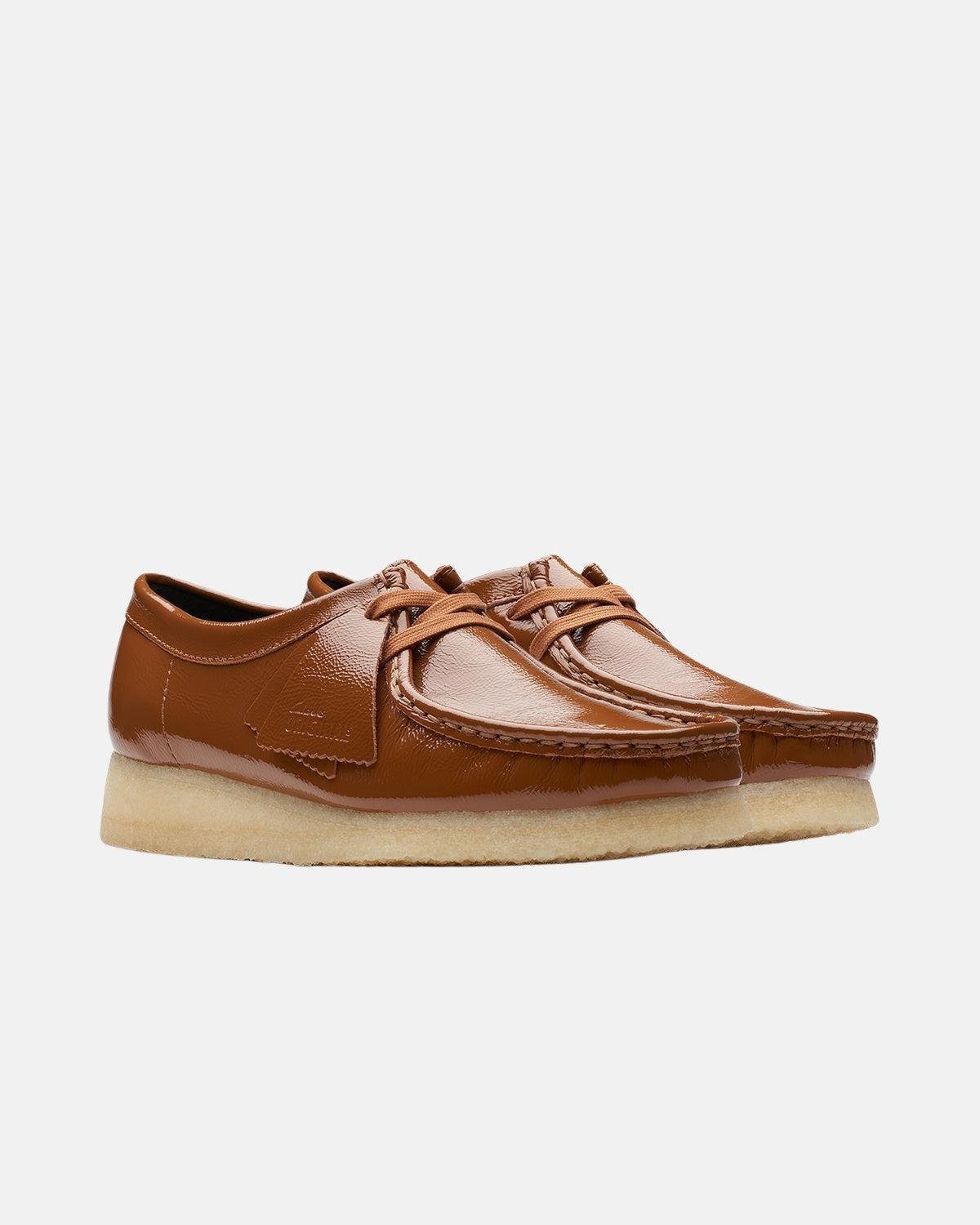 CLARKS ORIGINALS WOMENS WALLABEE SHOES DUSK BROWN PATENT - CLARKS-26176553-UK3 - northern threads uk