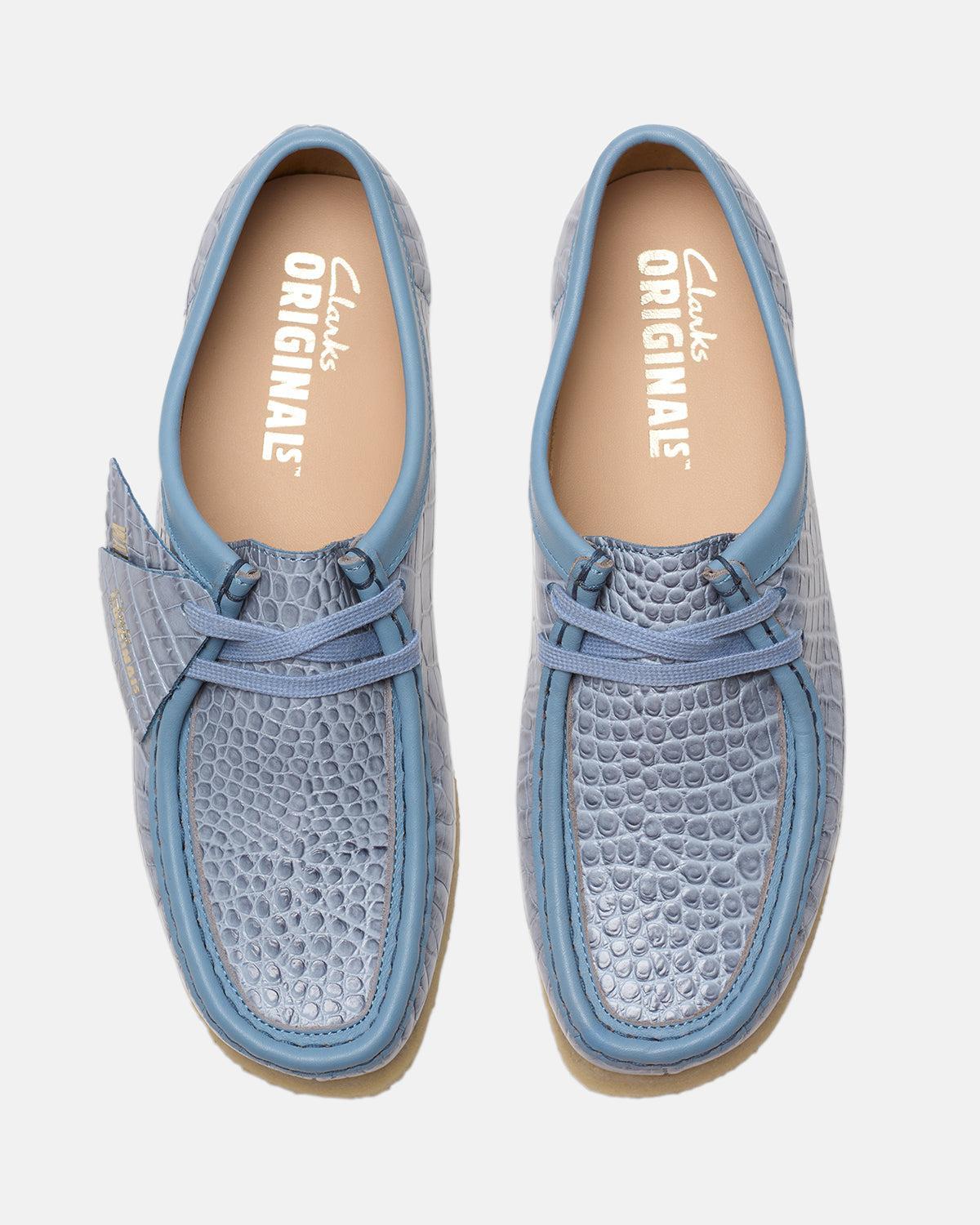 CLARKS ORIGINALS WOMENS WALLABEE SHOES POWDER BLUE CROCODILE - CLARKS-26180681-UK3 - northern threads uk