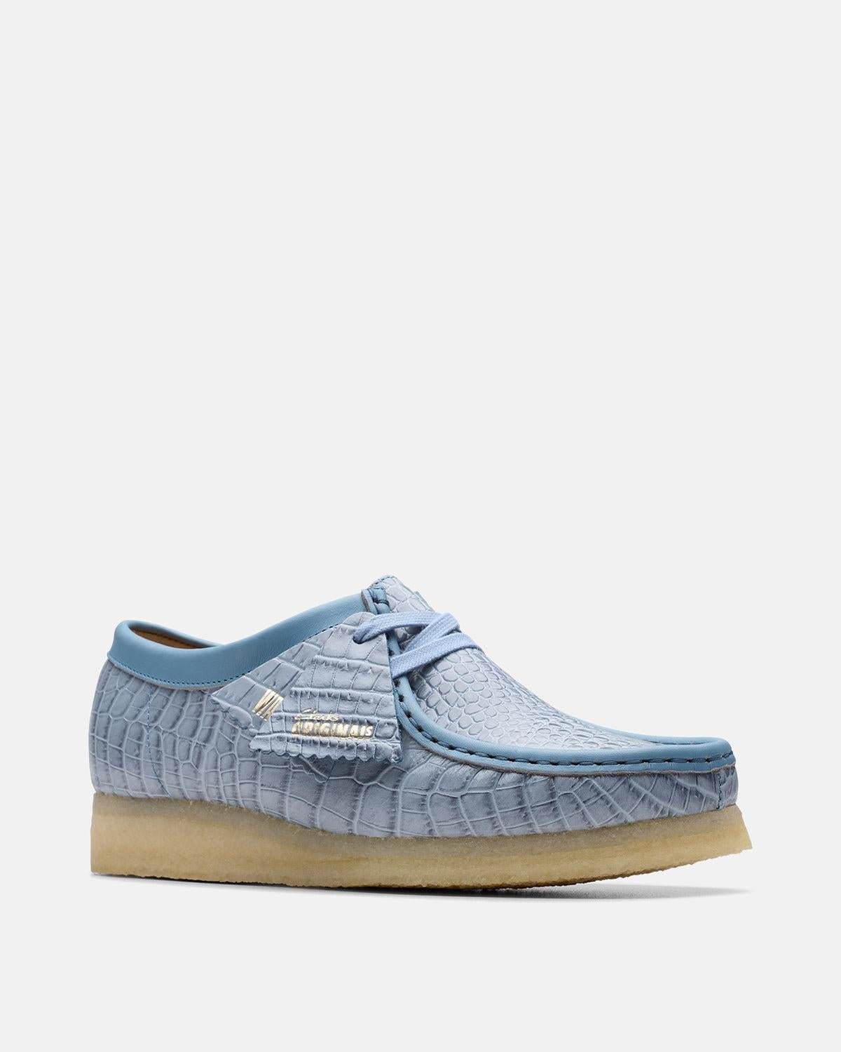 CLARKS ORIGINALS WOMENS WALLABEE SHOES POWDER BLUE CROCODILE - CLARKS-26180681-UK3 - northern threads uk