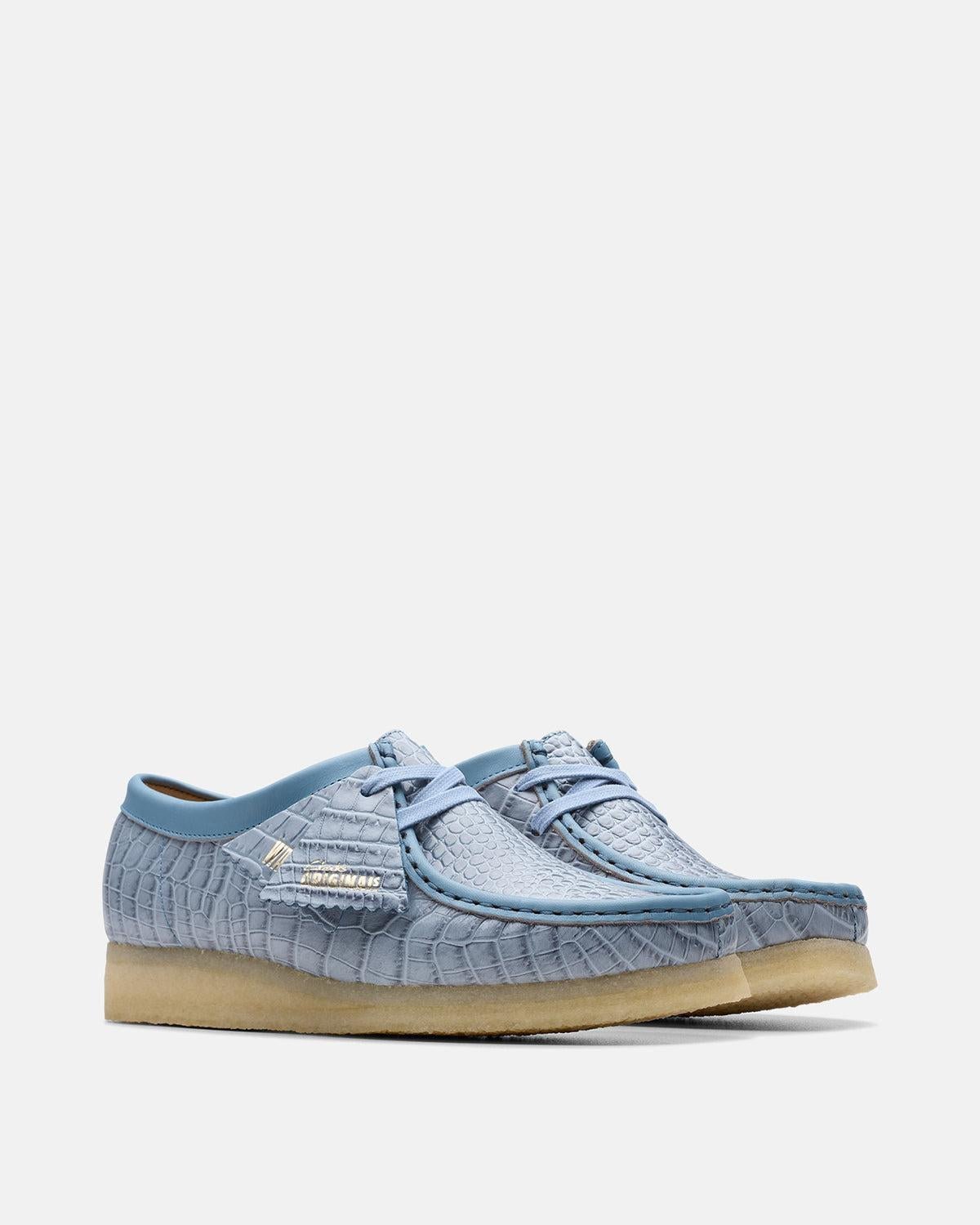 CLARKS ORIGINALS WOMENS WALLABEE SHOES POWDER BLUE CROCODILE - CLARKS-26180681-UK3 - northern threads uk