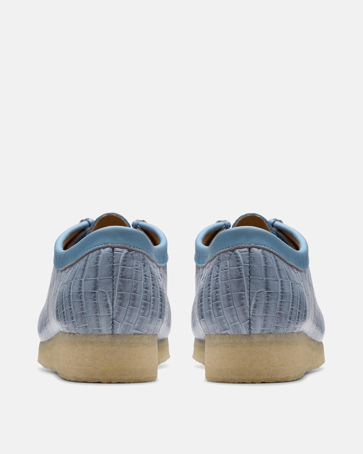 CLARKS ORIGINALS WOMENS WALLABEE SHOES POWDER BLUE CROCODILE - CLARKS-26180681-UK3 - northern threads uk