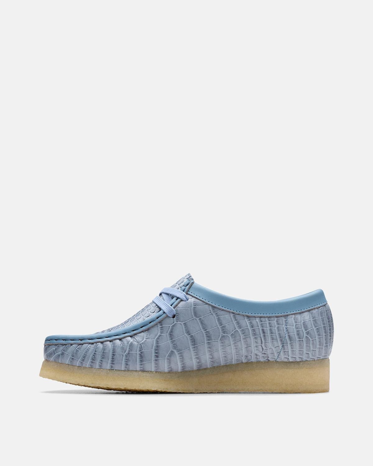 CLARKS ORIGINALS WOMENS WALLABEE SHOES POWDER BLUE CROCODILE - CLARKS-26180681-UK3 - northern threads uk