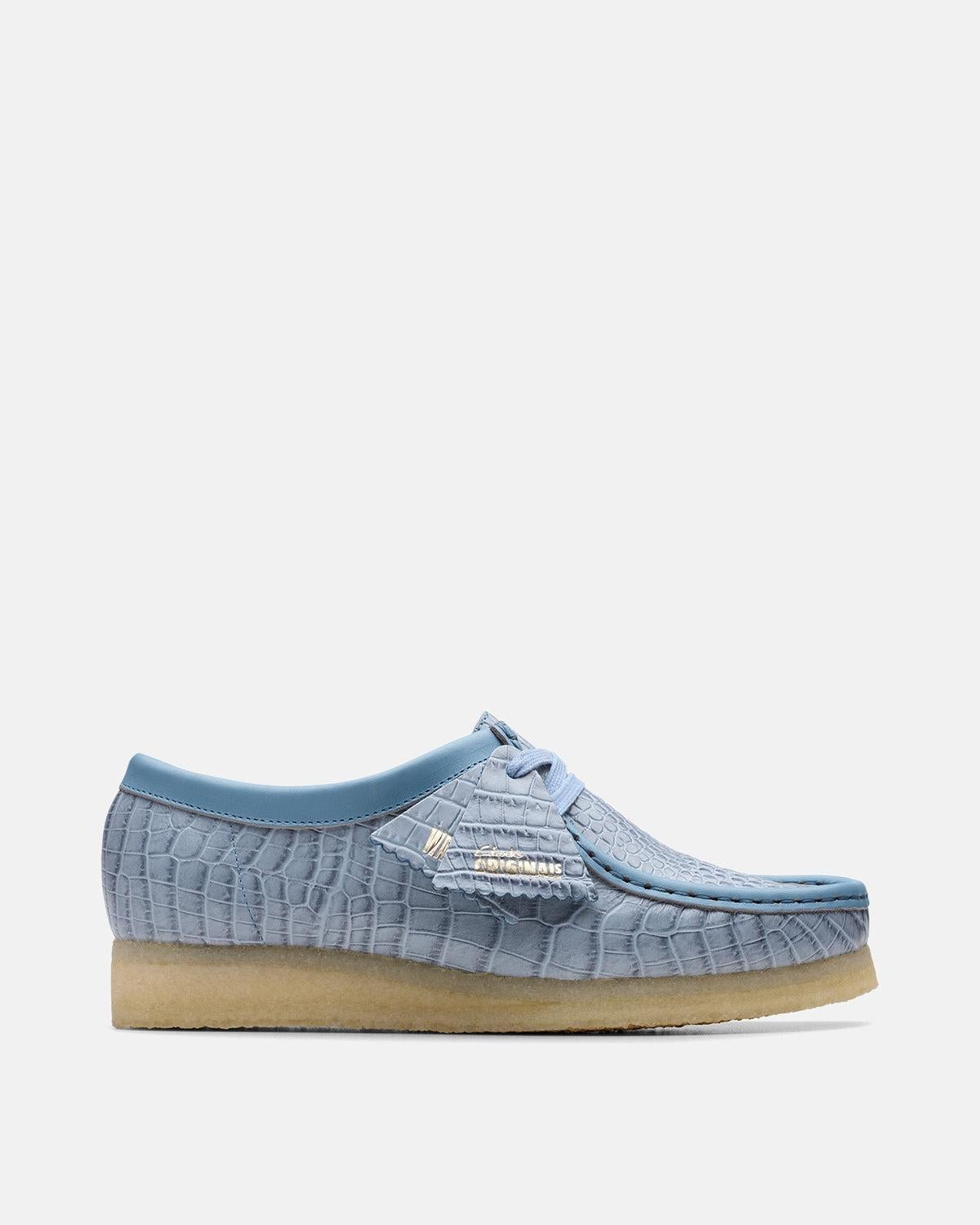 CLARKS ORIGINALS WOMENS WALLABEE SHOES POWDER BLUE CROCODILE - CLARKS-26180681-UK3 - northern threads uk