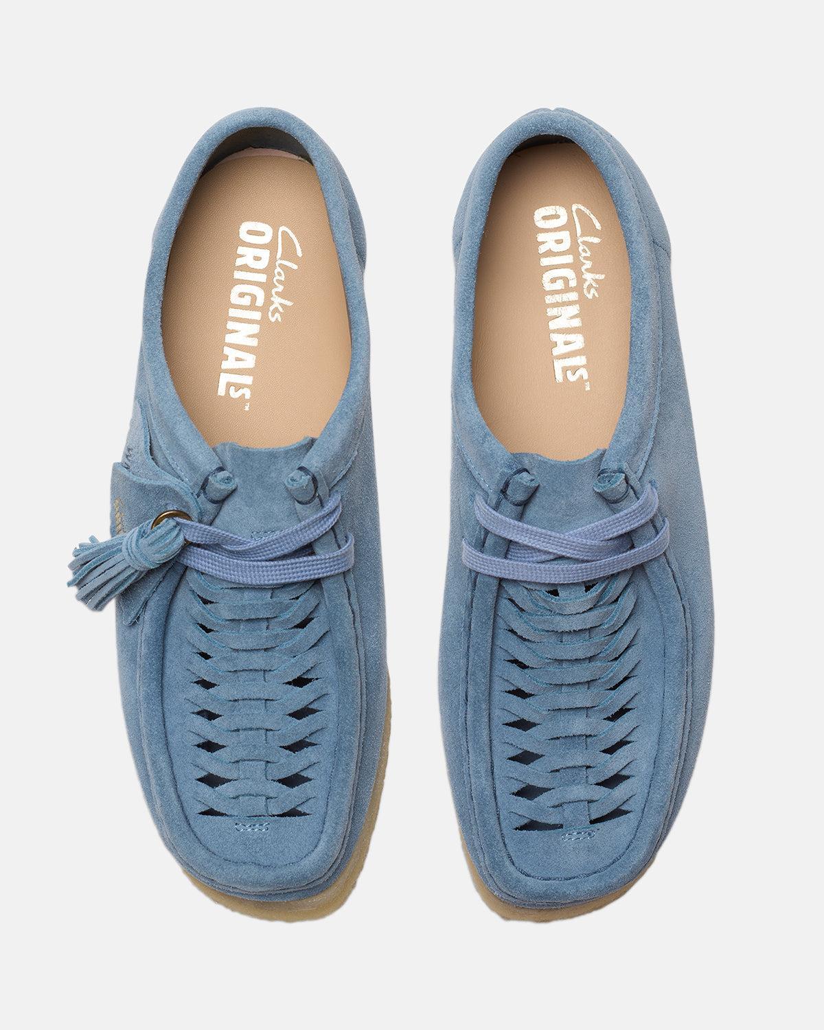 CLARKS ORIGINALS WOMENS WALLABEE WEAVE SHOES POWDER BLUE SUEDE - CLARKS-26180614-UK5 - northern threads uk