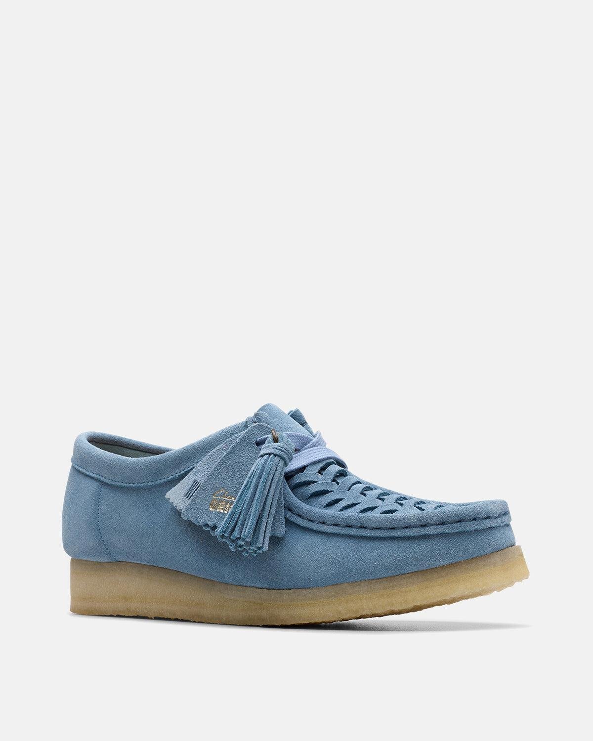 CLARKS ORIGINALS WOMENS WALLABEE WEAVE SHOES POWDER BLUE SUEDE - CLARKS-26180614-UK5 - northern threads uk