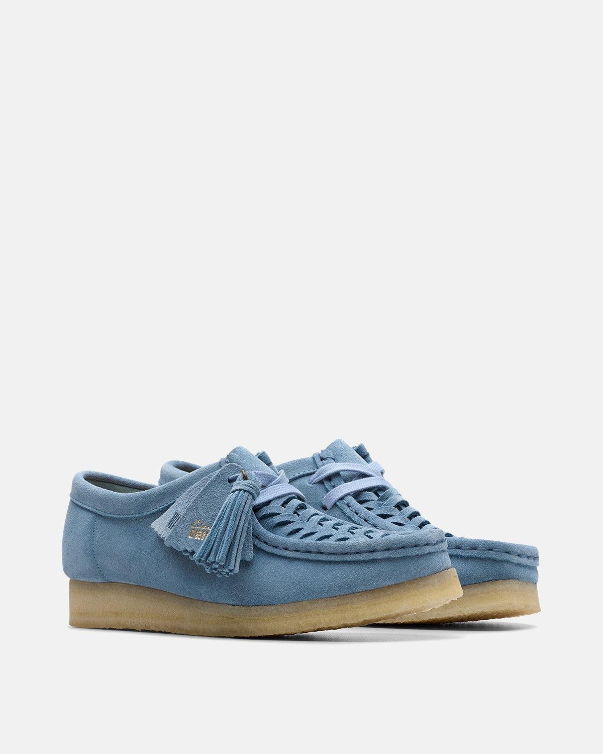 CLARKS ORIGINALS WOMENS WALLABEE WEAVE SHOES POWDER BLUE SUEDE - CLARKS-26180614-UK5 - northern threads uk