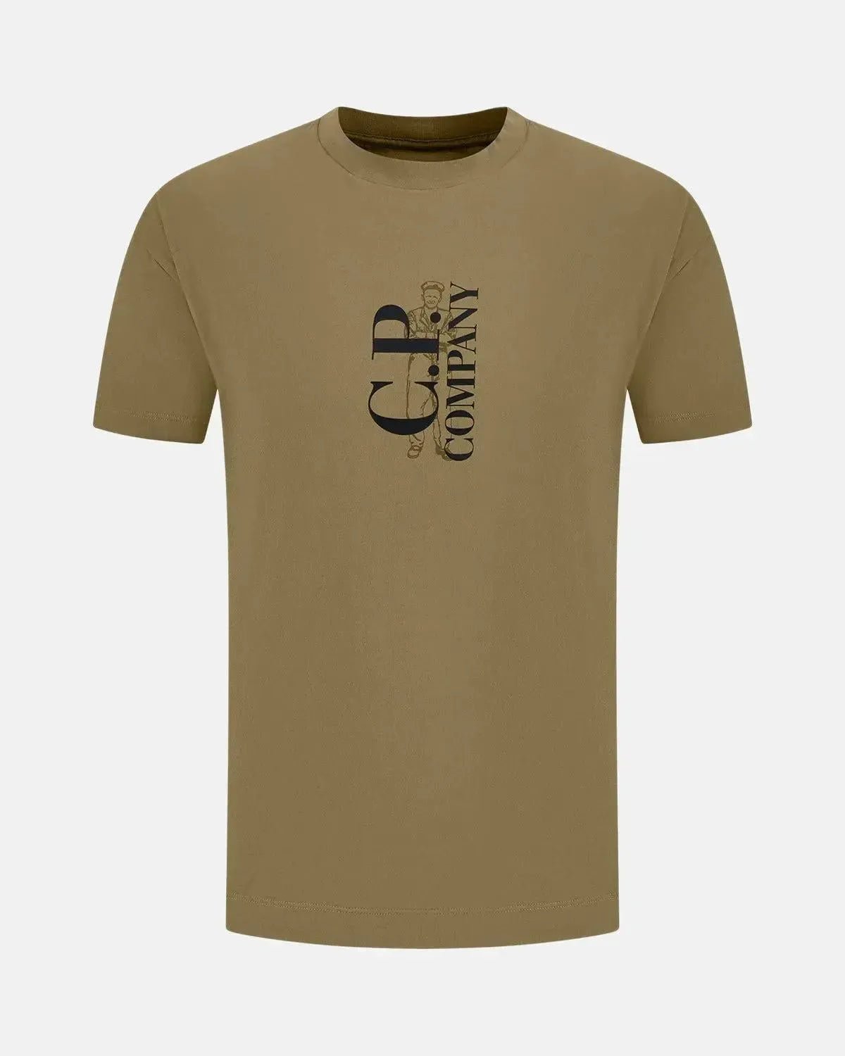 CP COMPANY 30/1 JERSEY VERTICAL LOGO T-SHIRT FALLEN ROCK GREY 