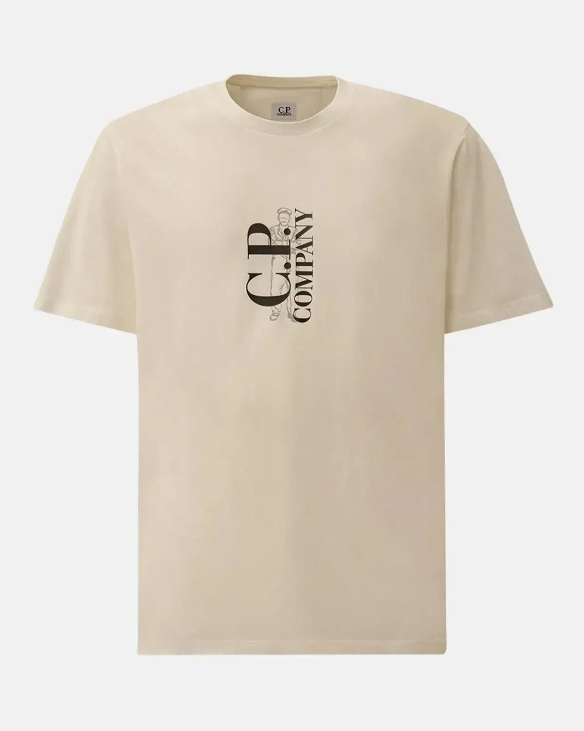 CP COMPANY 30/1 JERSEY VERTICAL LOGO T - SHIRT GAUZE WHITE - CP-COMPANY-19CMTS091A-005100W-103-S - northern threads uk