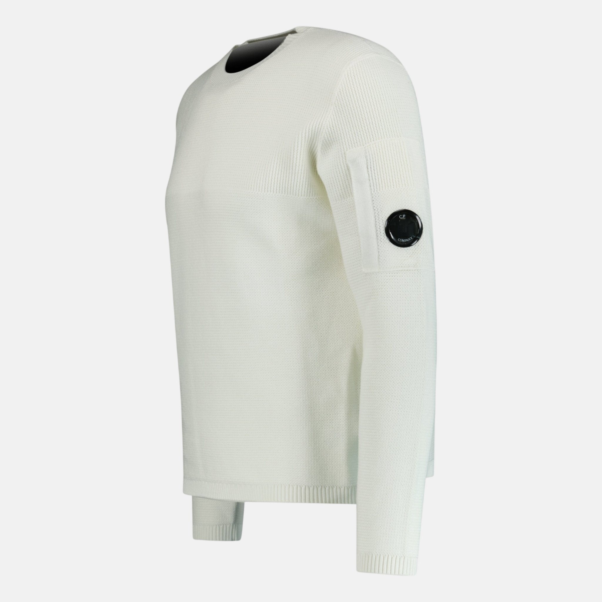 CP Company Arm Lens Knitted Sweatshirt White - northern threads