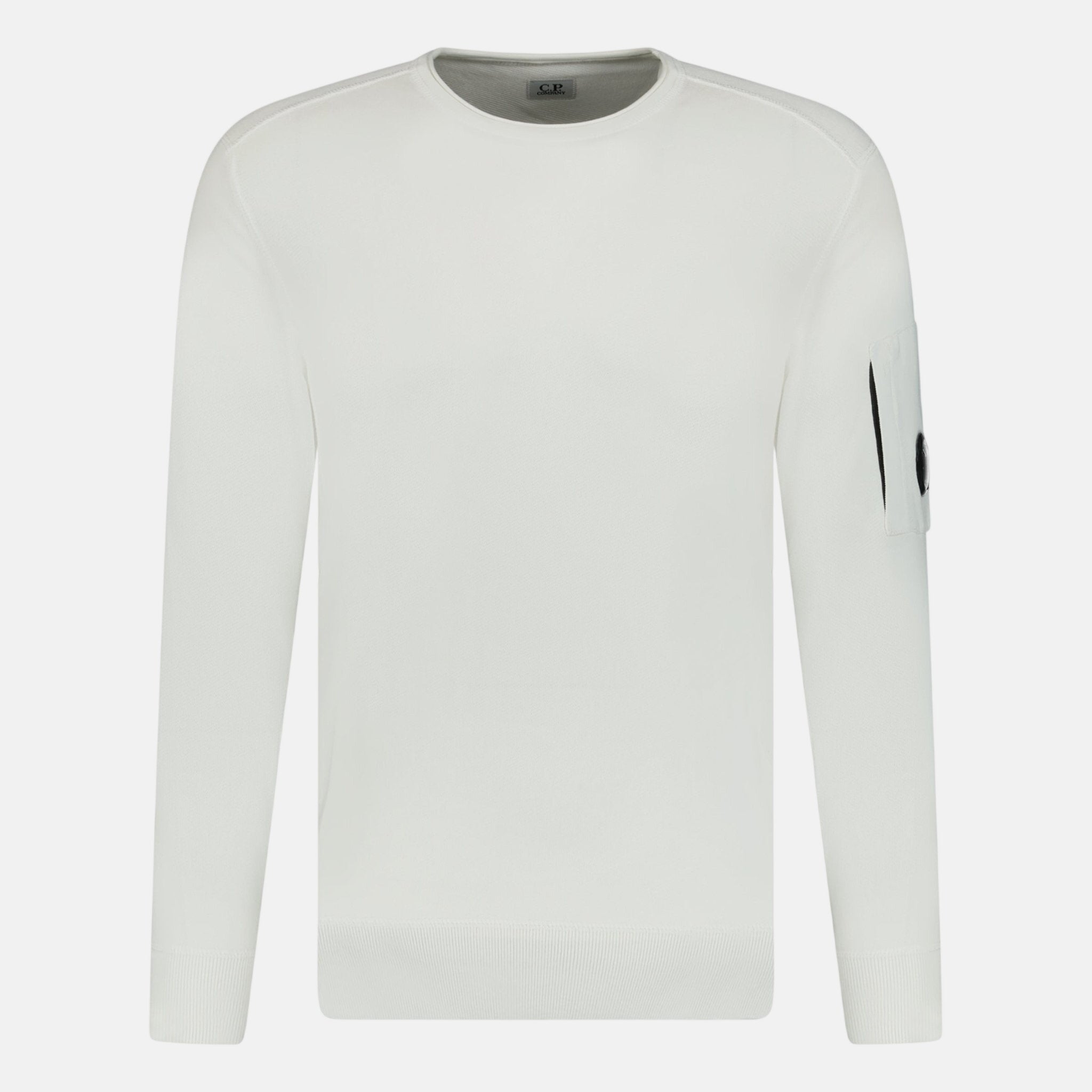 CP Company Arm Lens Terry Knitted Sweatshirt White - C65 - northern threads uk