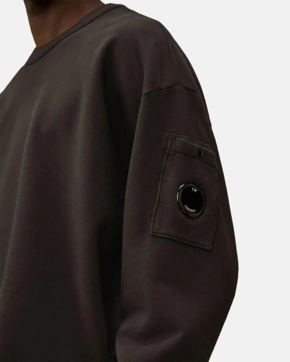 CP COMPANY BRUSHED AND EMERIZED DIAGONAL RAISED FLEECE BOXY SWEAT DARK SHADOW GREY - CP-COMPANY-19CMSS058A-006372G-978-S - northern threads uk