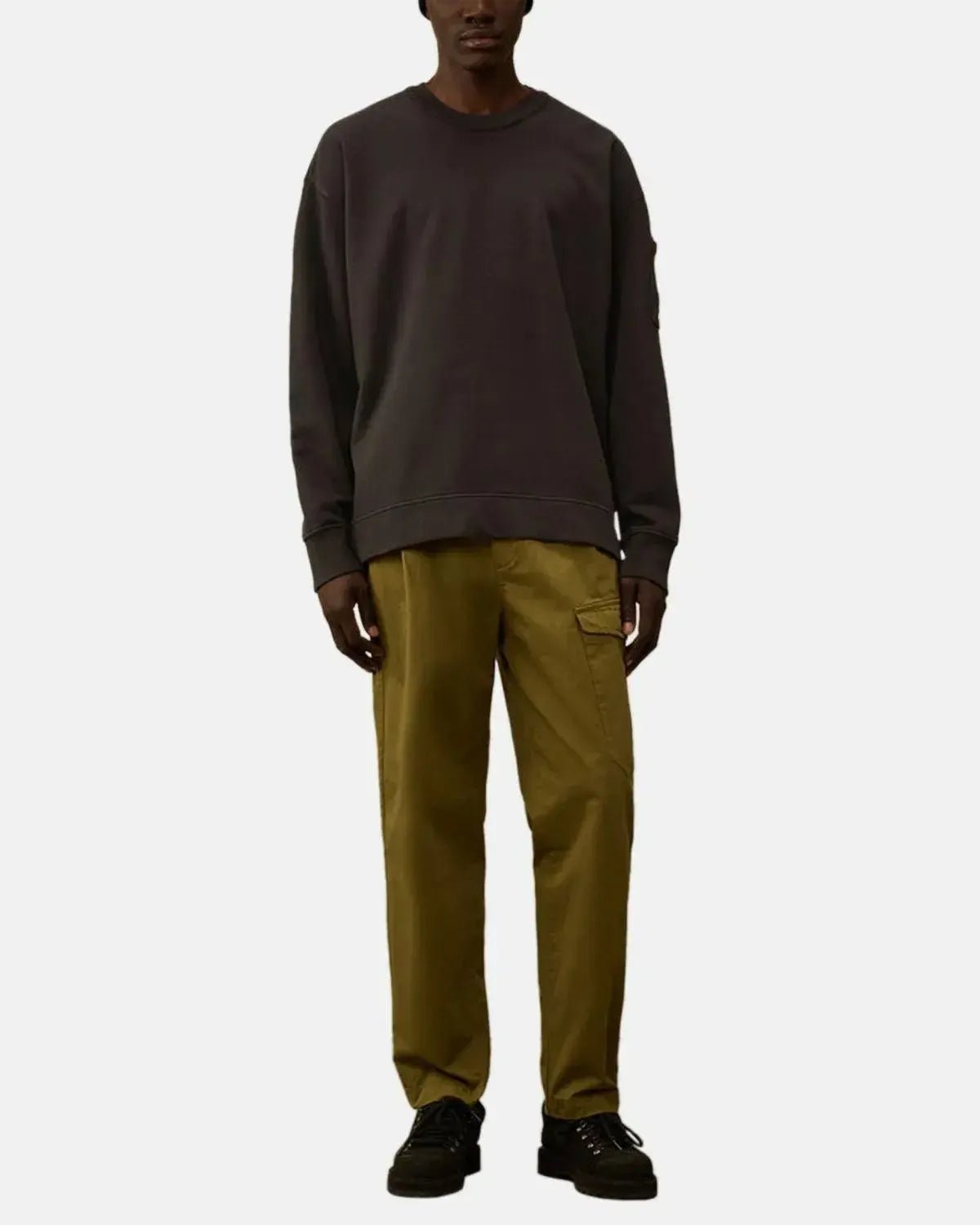 CP COMPANY BRUSHED AND EMERIZED DIAGONAL RAISED FLEECE BOXY SWEAT DARK SHADOW GREY - CP-COMPANY-19CMSS058A-006372G-978-S - northern threads uk