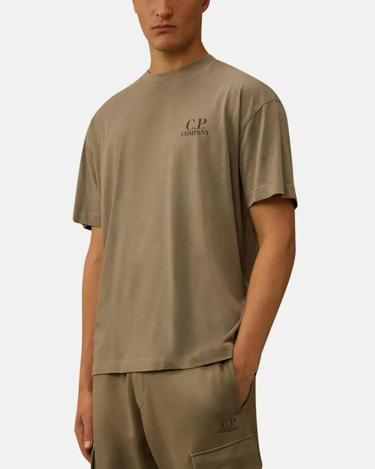 CP COMPANY-CP COMPANY 30/1 JERSEY BACK LOGO T-SHIRT FALLEN ROCK GREY-NORTHERN THREADS DESIGNER MENSWEAR