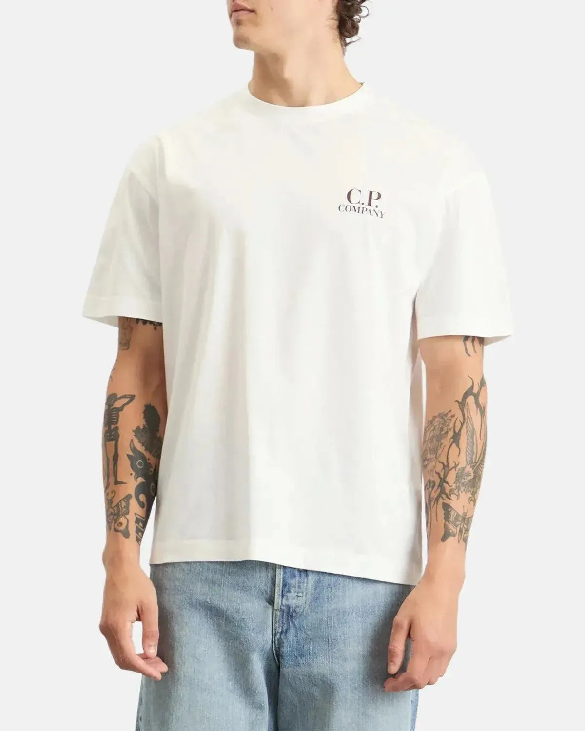 CP COMPANY-CP COMPANY 30/1 JERSEY BACK LOGO T-SHIRT GAUZE WHITE-NORTHERN THREADS DESIGNER MENSWEAR