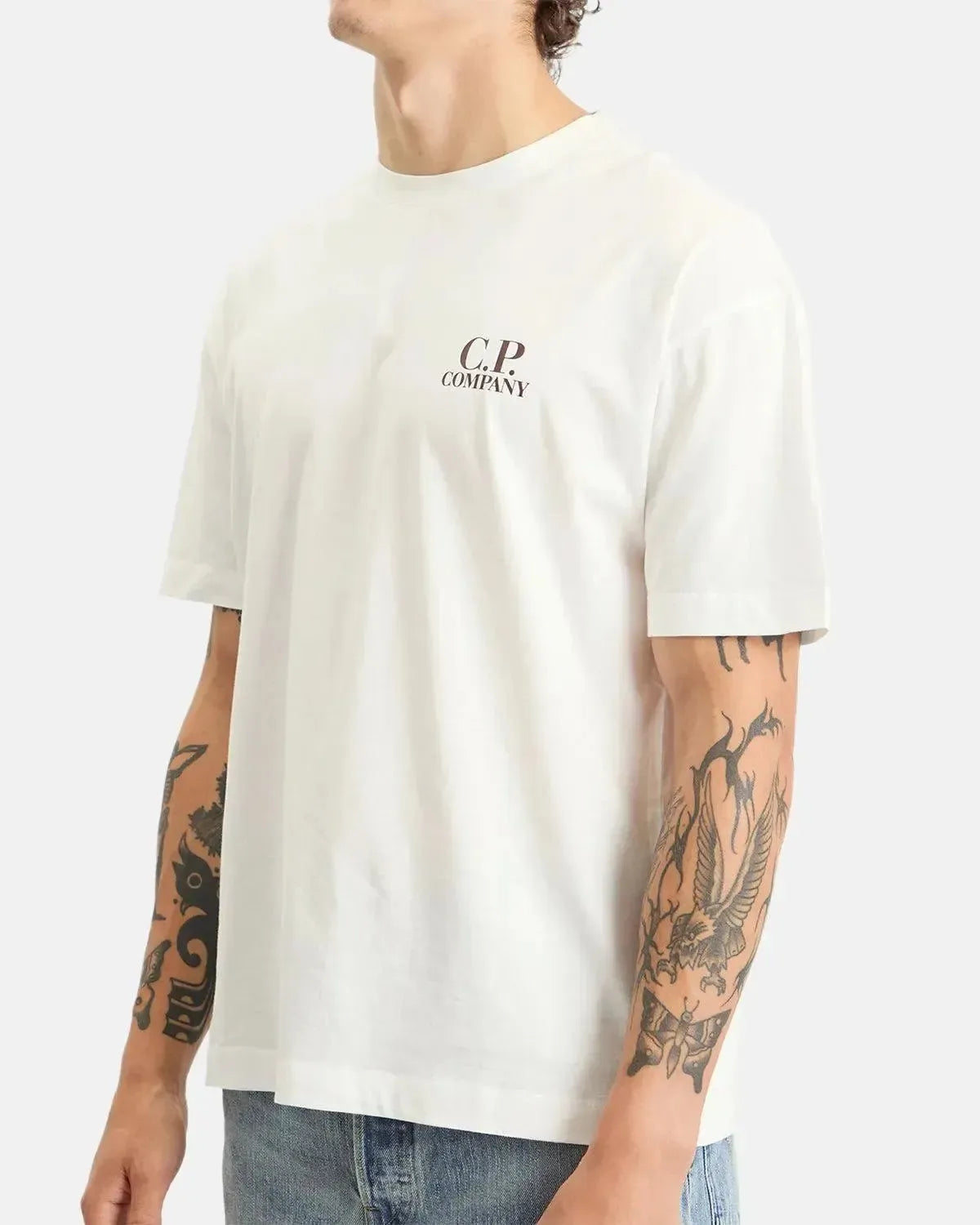 CP COMPANY-CP COMPANY 30/1 JERSEY BACK LOGO T-SHIRT GAUZE WHITE-NORTHERN THREADS DESIGNER MENSWEAR