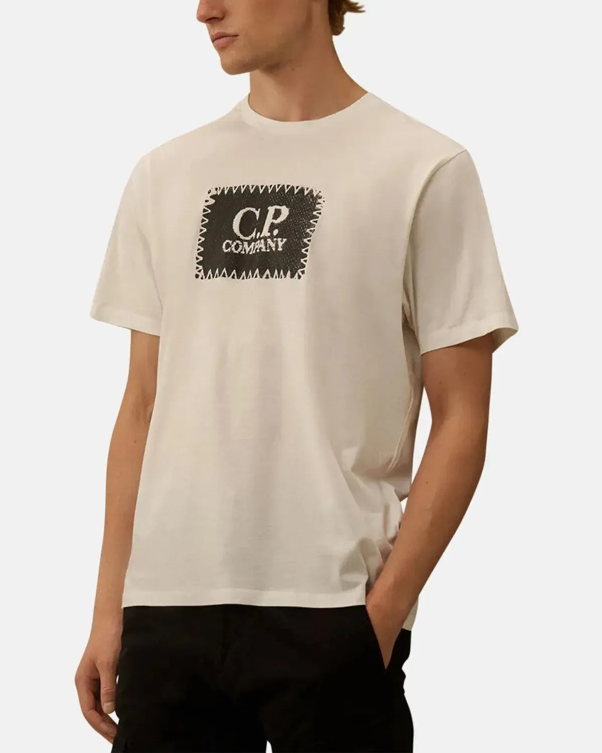 CP COMPANY-CP COMPANY 30/1 JERSEY LABEL LOGO T-SHIRT GAUZE WHITE-NORTHERN THREADS DESIGNER MENSWEAR