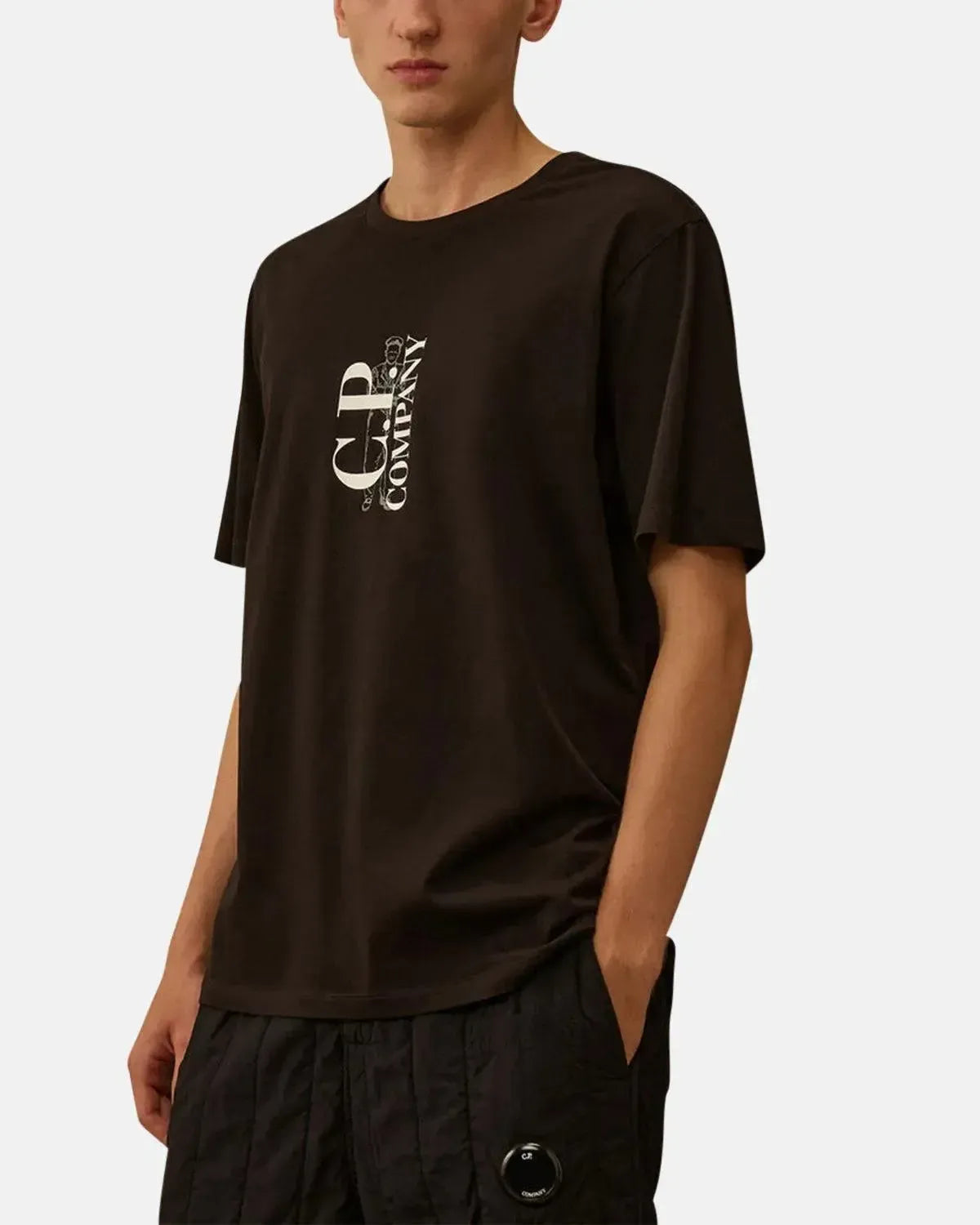CP COMPANY-CP COMPANY 30/1 JERSEY VERTICAL LOGO T-SHIRT BLACK-NORTHERN THREADS DESIGNER MENSWEAR