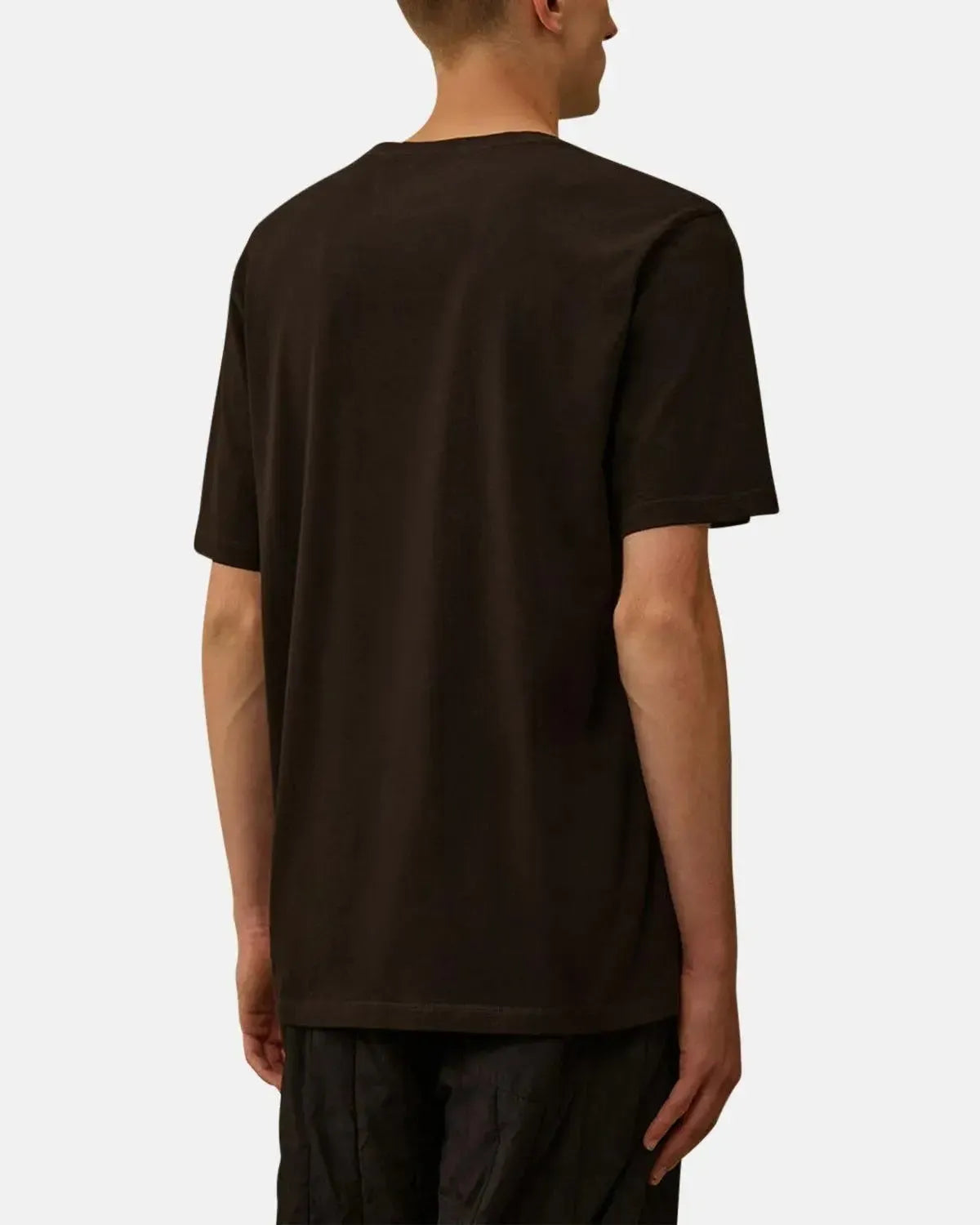 CP COMPANY-CP COMPANY 30/1 JERSEY VERTICAL LOGO T-SHIRT BLACK-NORTHERN THREADS DESIGNER MENSWEAR