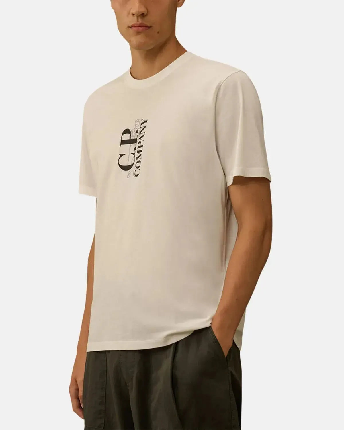 CP COMPANY-CP COMPANY 30/1 JERSEY VERTICAL LOGO T-SHIRT GAUZE WHITE-NORTHERN THREADS DESIGNER MENSWEAR