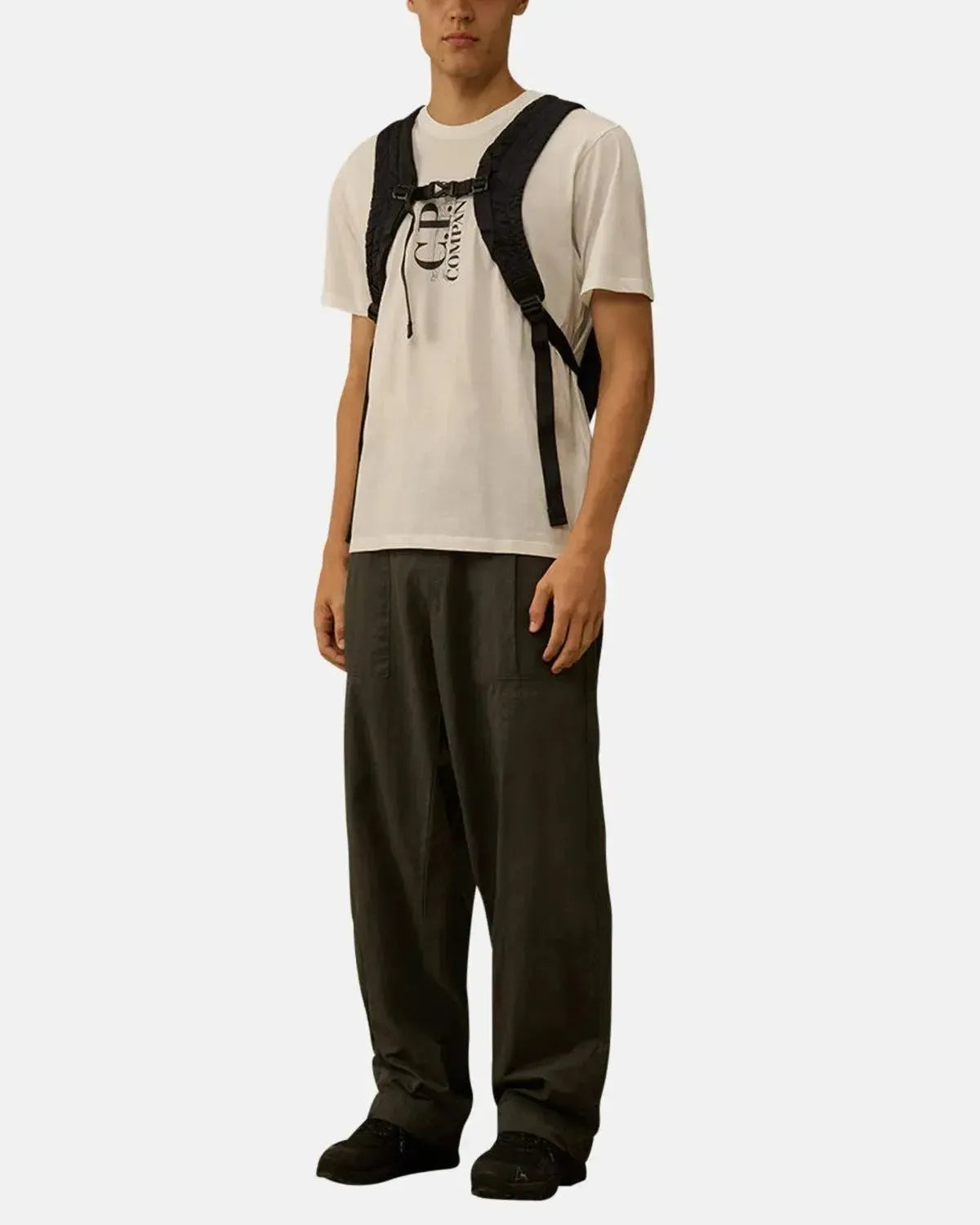 CP COMPANY-CP COMPANY 30/1 JERSEY VERTICAL LOGO T-SHIRT GAUZE WHITE-NORTHERN THREADS DESIGNER MENSWEAR