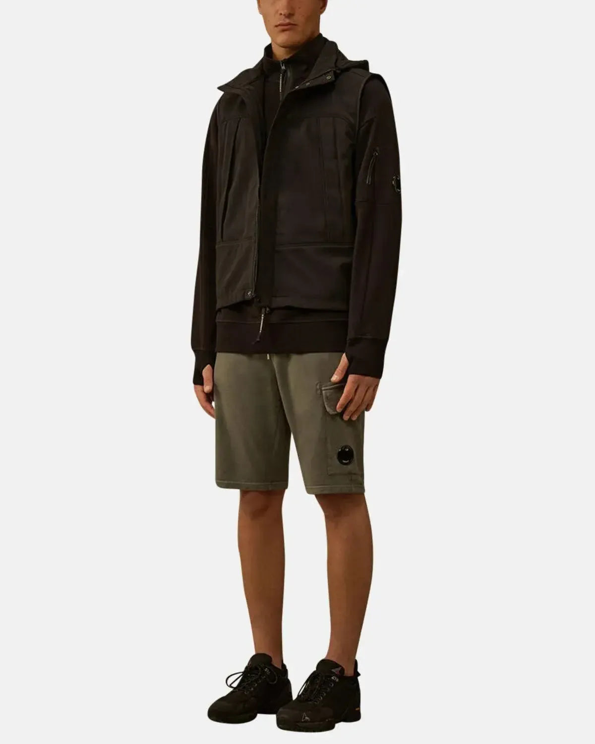 CP COMPANY-CP COMPANY DIAGONAL RAISED FLEECE 1/4 ZIP SWEATSHIRT BLACK-NORTHERN THREADS DESIGNER MENSWEAR