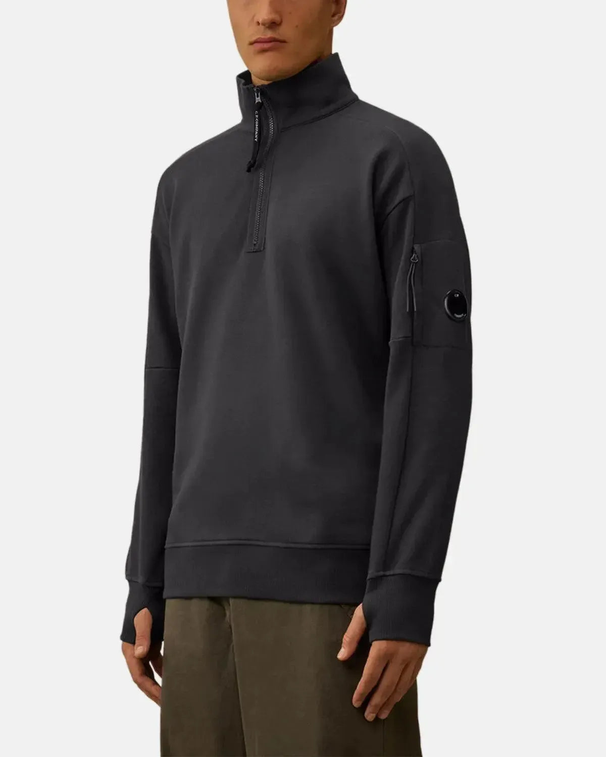 CP COMPANY-CP COMPANY DIAGONAL RAISED FLEECE 1/4 ZIP SWEATSHIRT TOTAL ECLIPSE-NORTHERN THREADS DESIGNER MENSWEAR