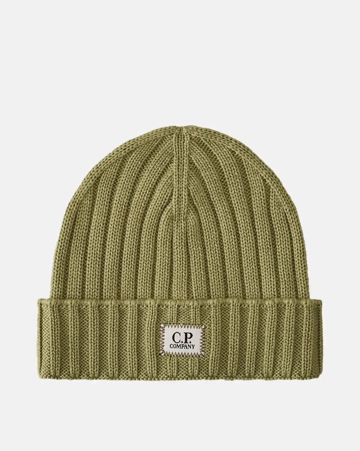 CP COMPANY-CP COMPANY EXTRA FINE MERINO WOOL LOGO BEANIE TEA GREEN-NORTHERN THREADS DESIGNER MENSWEAR