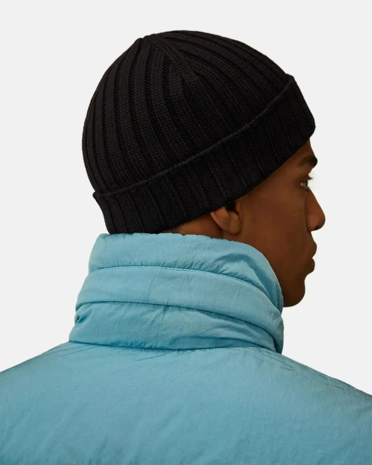 CP COMPANY-CP COMPANY EXTRA FINE MERINO WOOL LOGO BEANIE TOTAL ECLIPSE-NORTHERN THREADS DESIGNER MENSWEAR