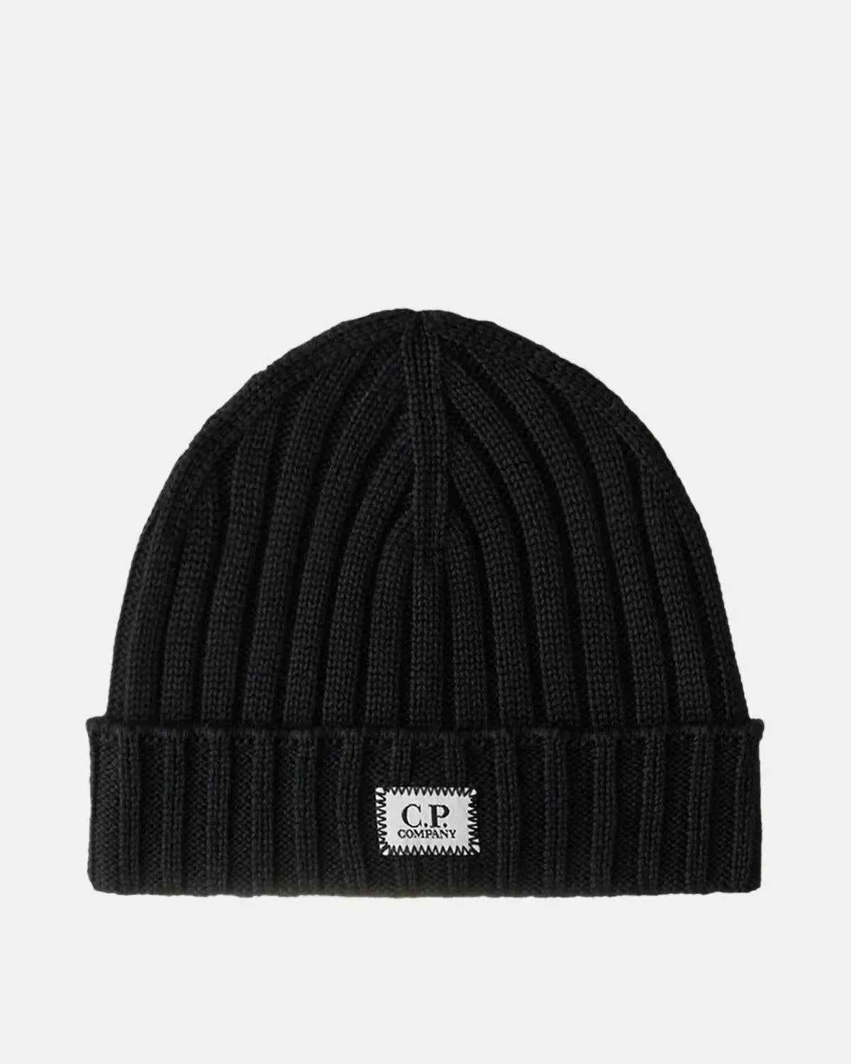 CP COMPANY-CP COMPANY EXTRA FINE MERINO WOOL LOGO BEANIE TOTAL ECLIPSE-NORTHERN THREADS DESIGNER MENSWEAR