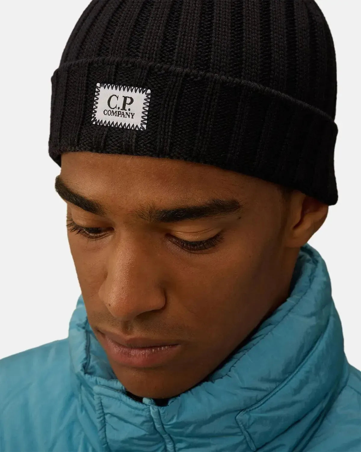 CP COMPANY-CP COMPANY EXTRA FINE MERINO WOOL LOGO BEANIE TOTAL ECLIPSE-NORTHERN THREADS DESIGNER MENSWEAR