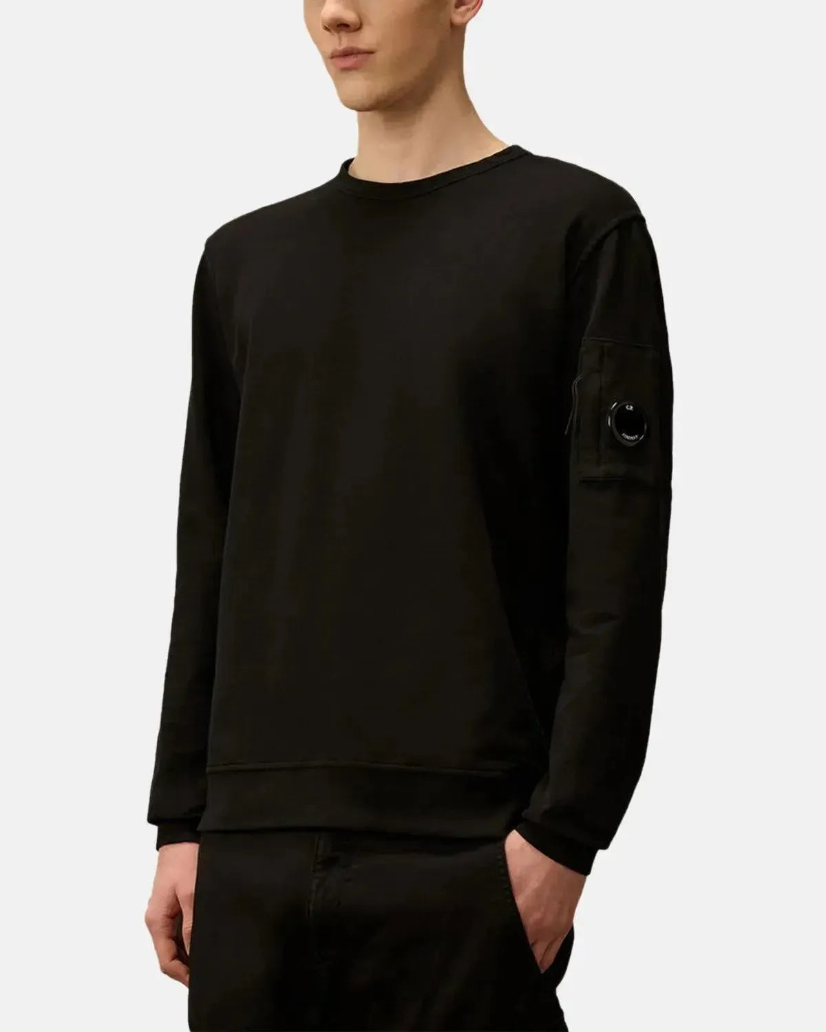 CP COMPANY-CP COMPANY LIGHT FLEECE CREWNECK LENS SWEATSHIRT BLACK-NORTHERN THREADS DESIGNER MENSWEAR